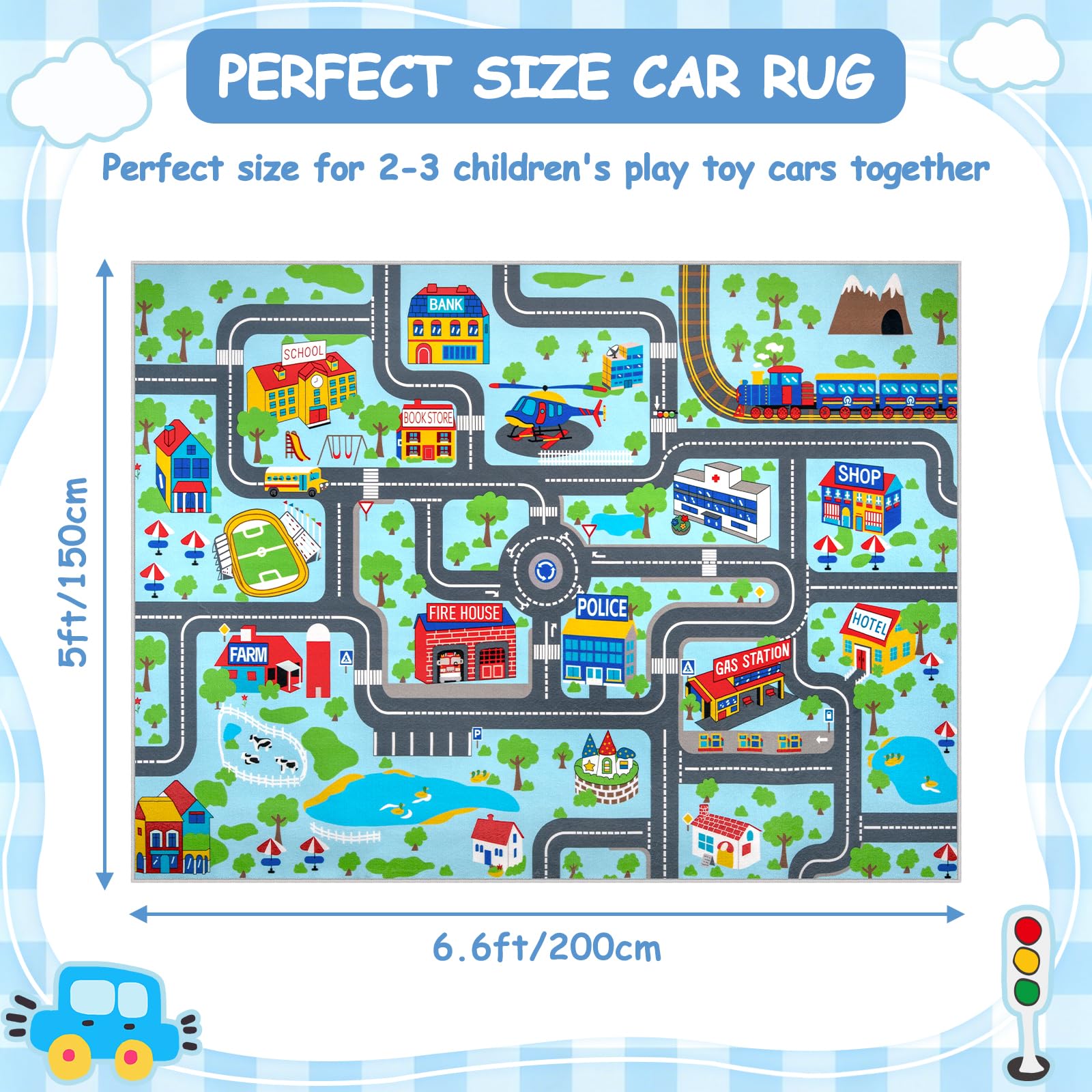 Capslpad Alfombra educativa para niños, de 6.6 x 5 pies, camino de tráfico, tapete para coche, tapete grande para aprendizaje y juegos, alfombra para sala de juegos, sala de estar, guardería,