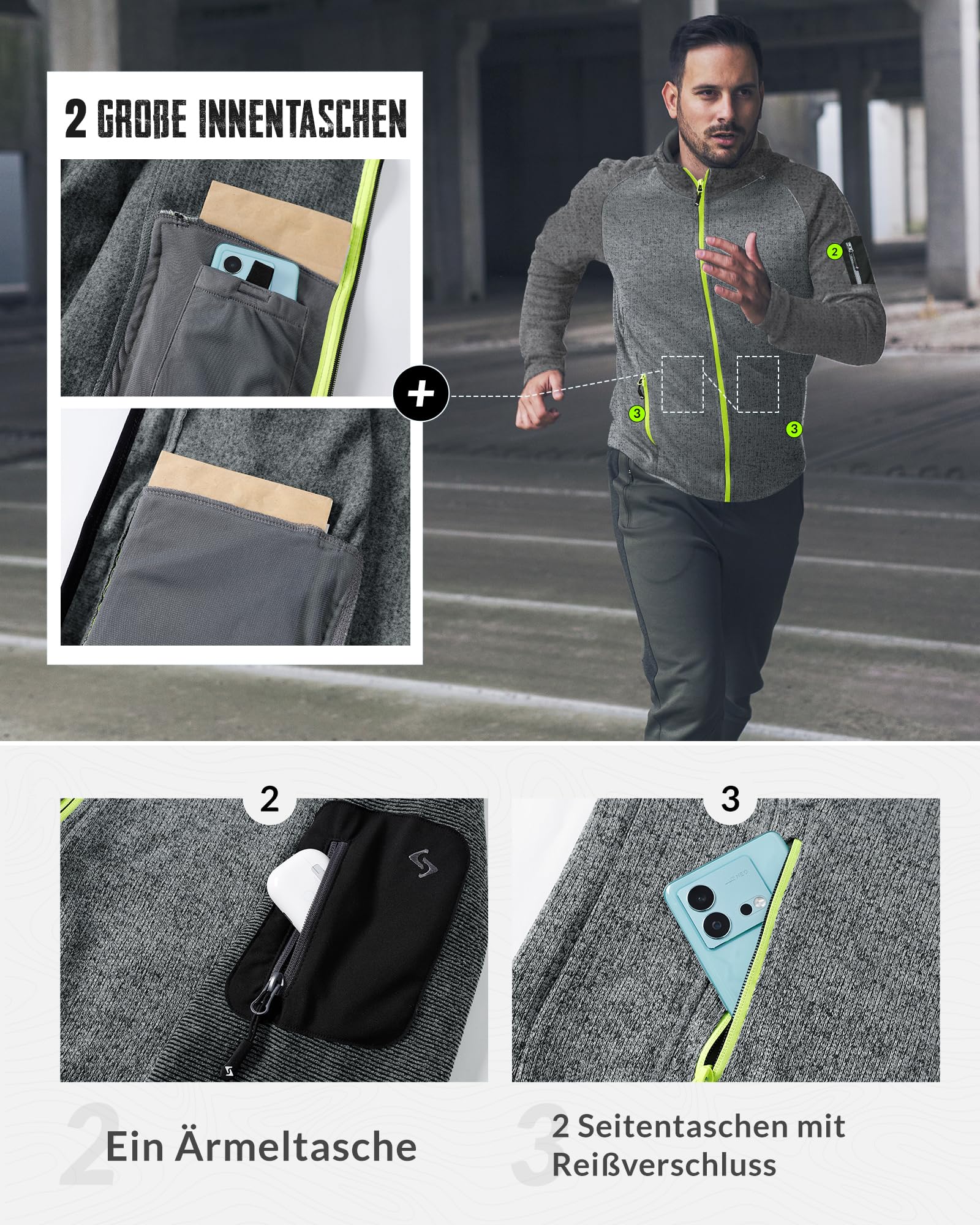 Scheibler Herren Leichte Fleecejacke Stehkragen Arbeitsjacke Männer Warm Übergangsjacke Sportjacke Outdoor Sweatjacke für Wandern Laufen Freizeit