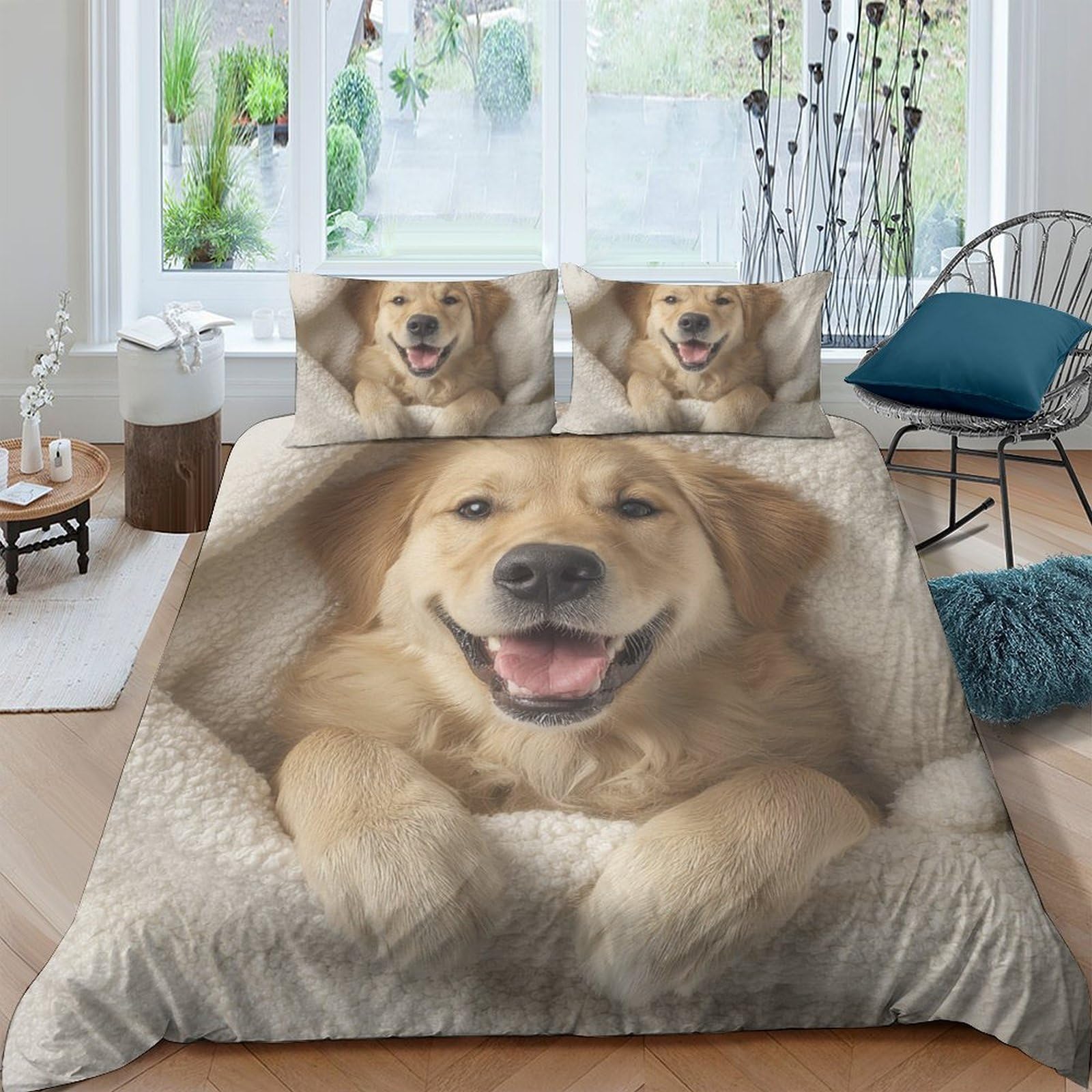 Ctjqhvkz Style-5 3D Printed Golden Retriever Fitted Sheet Microfiber Soft Breathable Dog Bed Cover For Bedroom Dorm Mattress Protection Decor Single（135X200cm）