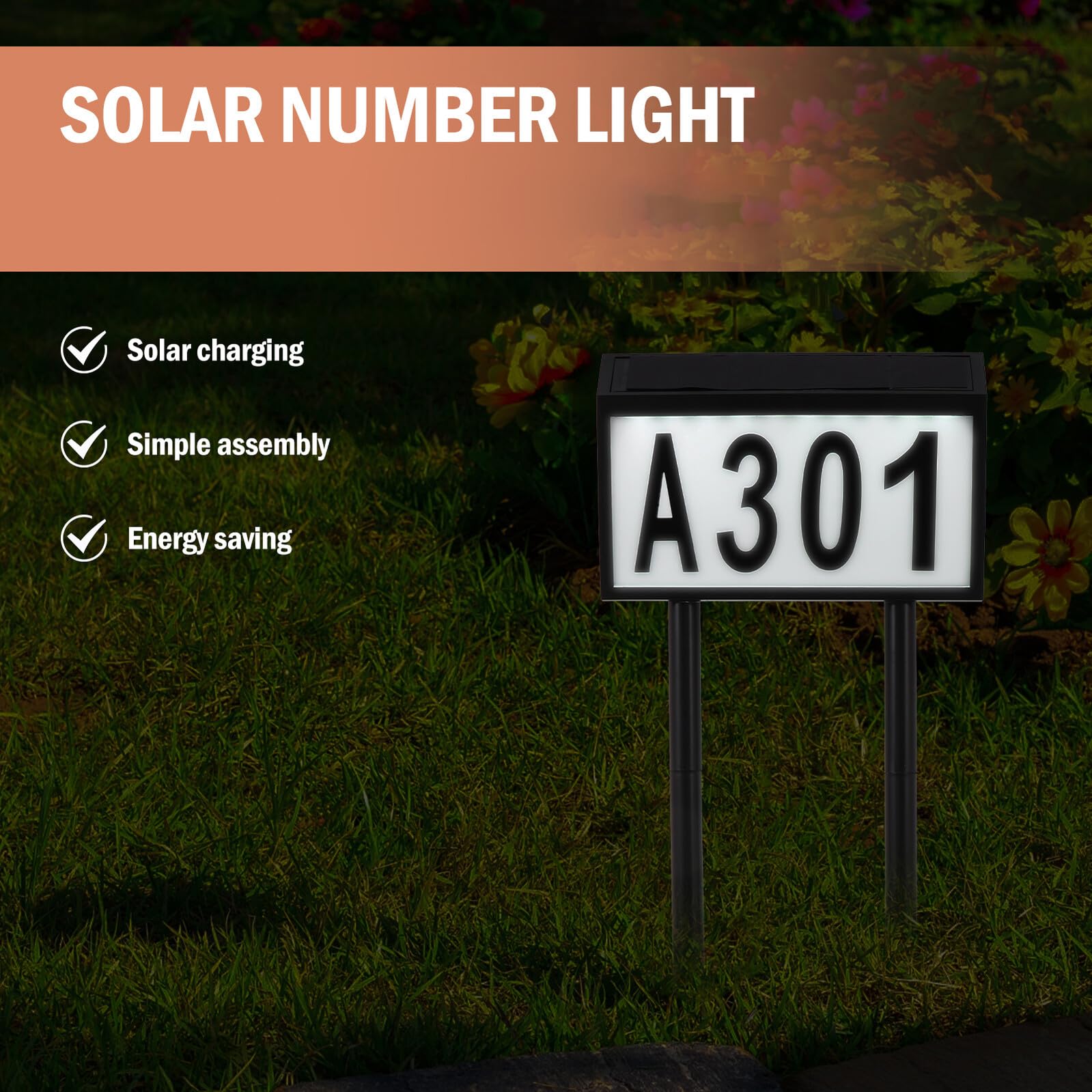 Targa Solare LED per Numero Civico da Esterno Indicatore Indirizzo con Lettere e Serie di Numeri Lampada da Giardino Energia Solare per Patio Cortile e Recinzione