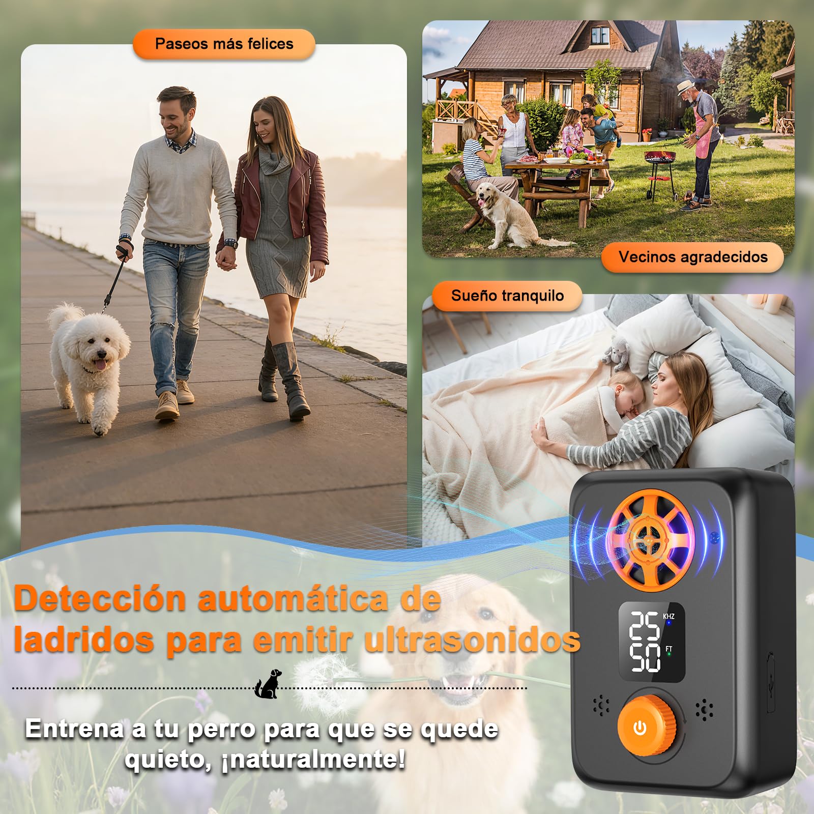 Antiladridos para Perros Ultrasonidos - Dispositivo Repelente con 5 Frecuencias, 3 Modos y Auto Detención Efectivo para Interior y Exterior