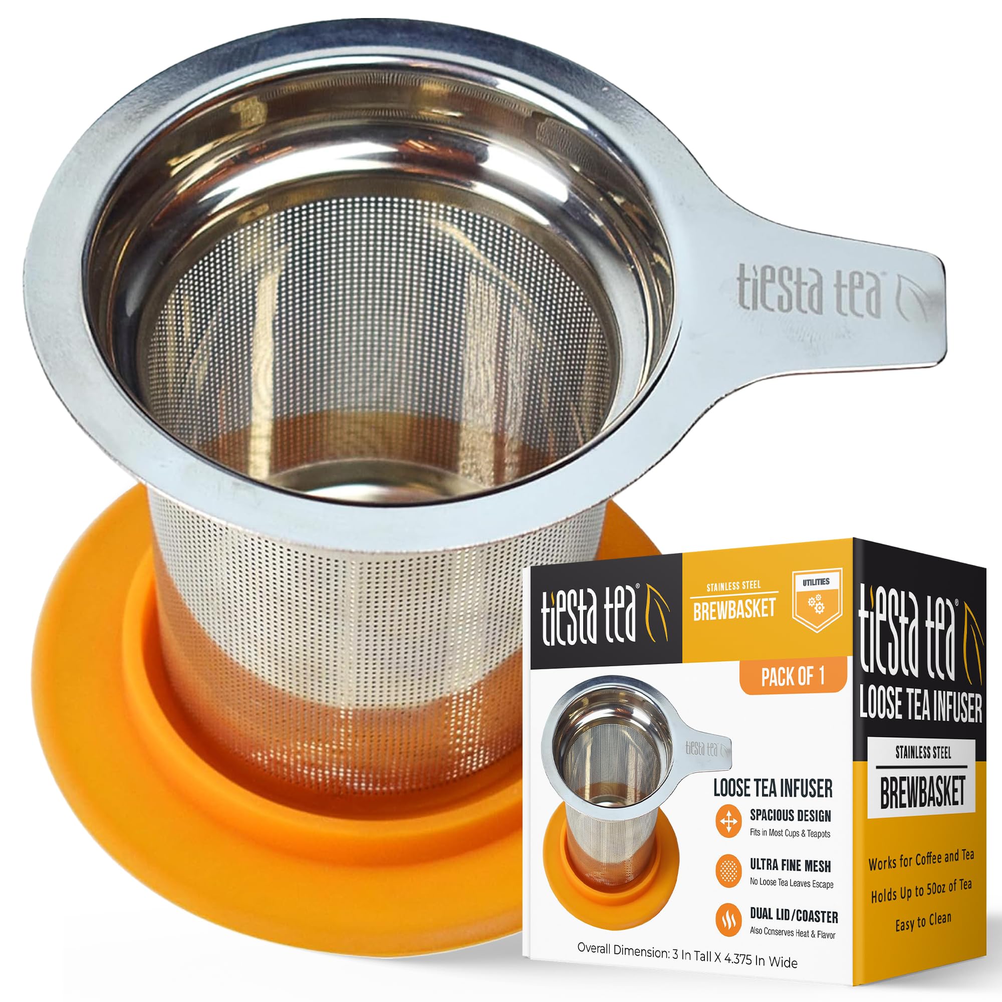 Tiesta Tea Brewbasket Stainless Steel Infuser Basket for Loose Leaf, Reusable Fine Mesh Strainer for Hot & Iced Drinks, Loose Leaf Steeper, Single Cup Tea Diffuser, Holds 5 Ounces