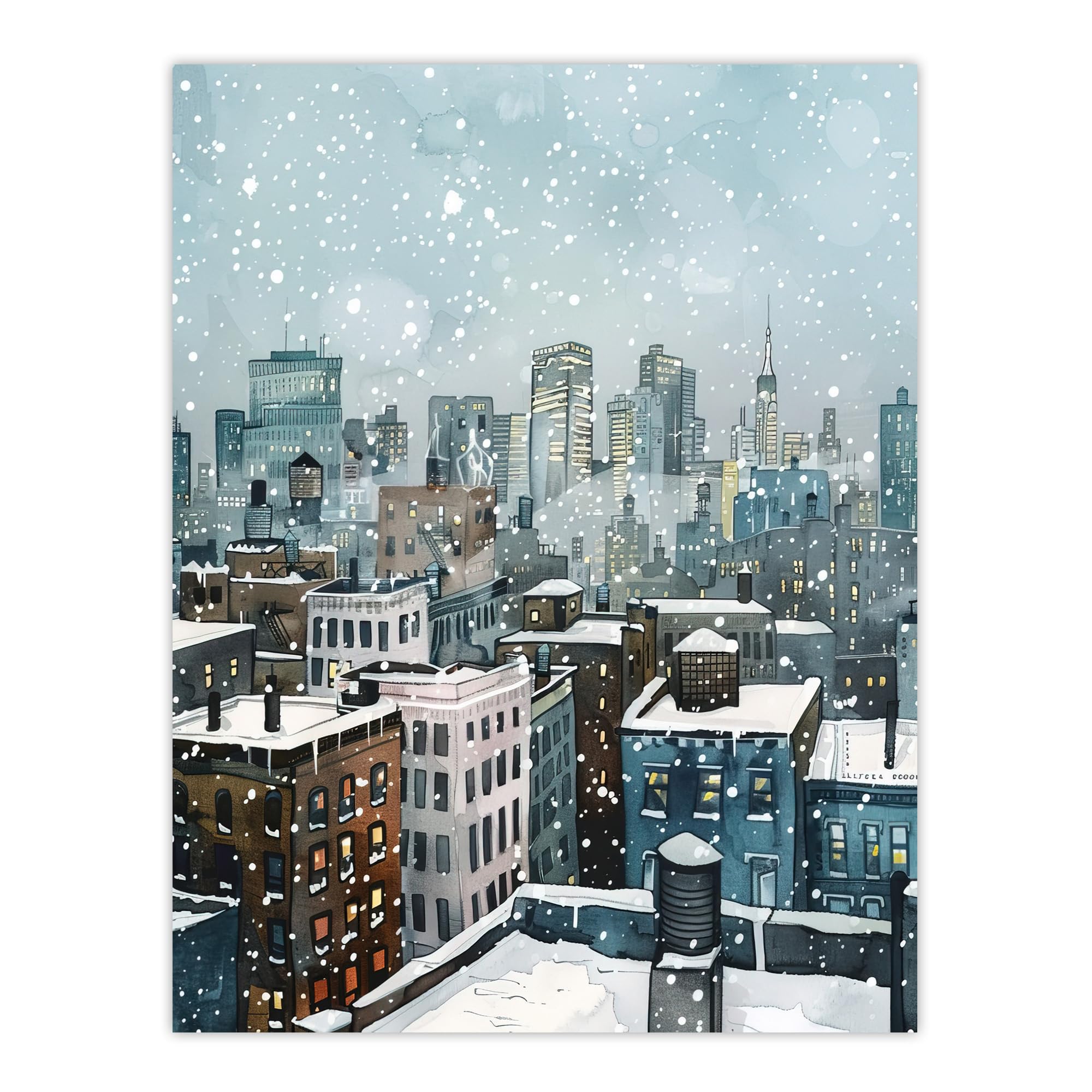 Artery8 New York City Rooftops Winter Snow Cityscape Living Room Large Wall Art Poster Print Thick Paper 18X24 Inch