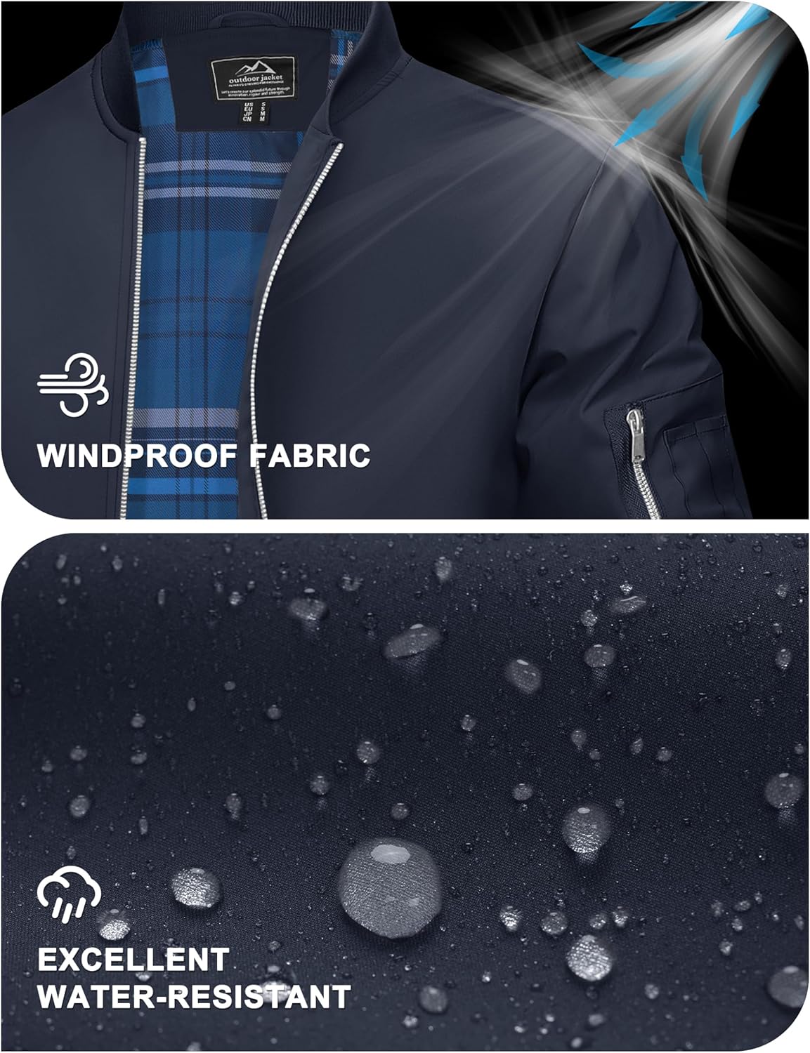 TACVASEN Mens Bomber Jacket Plaid Lined Casual Windbreaker Stylish Light Fall Spring Jackets Windproof Zip Up Coat - Image 4