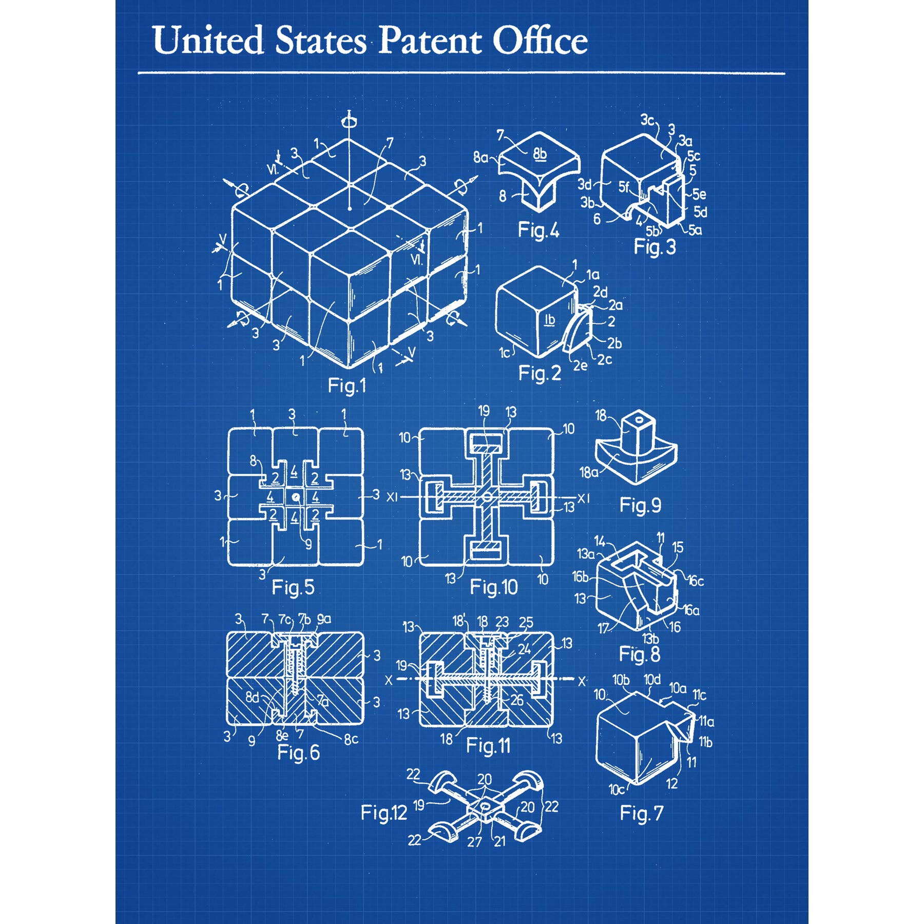 Artery8 Rubik Toy Spatial Logical 1983 Patent Plan Premium Wall Art Canvas Print 18X24 Inch