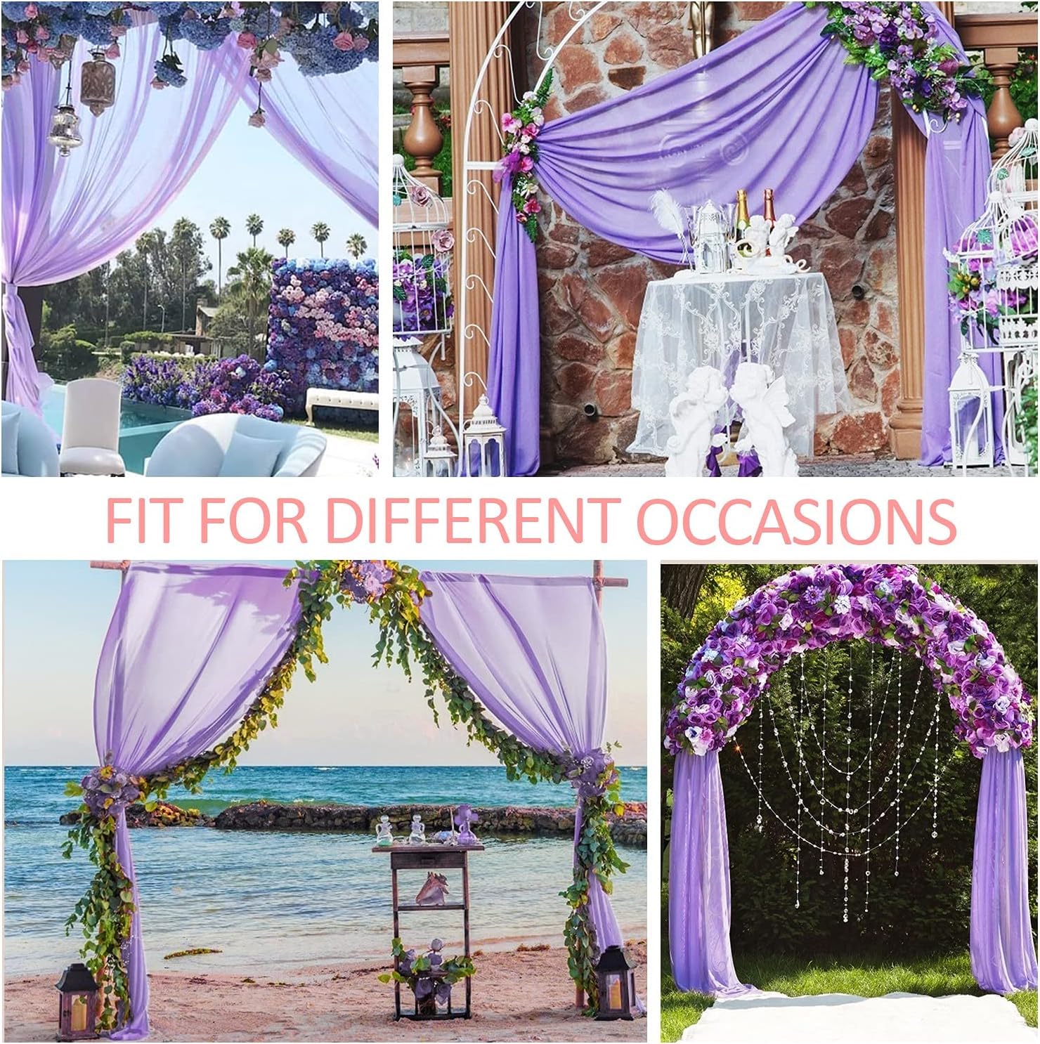HUHJYUGE Lot de 1 Mariage Arche Tenture, Voilage Tulle Suspendue Violet Drapés en Mousseline Elastique pour Décoration de Mariage, Toile de Fond, Rideau de Gaze (7 400cm)