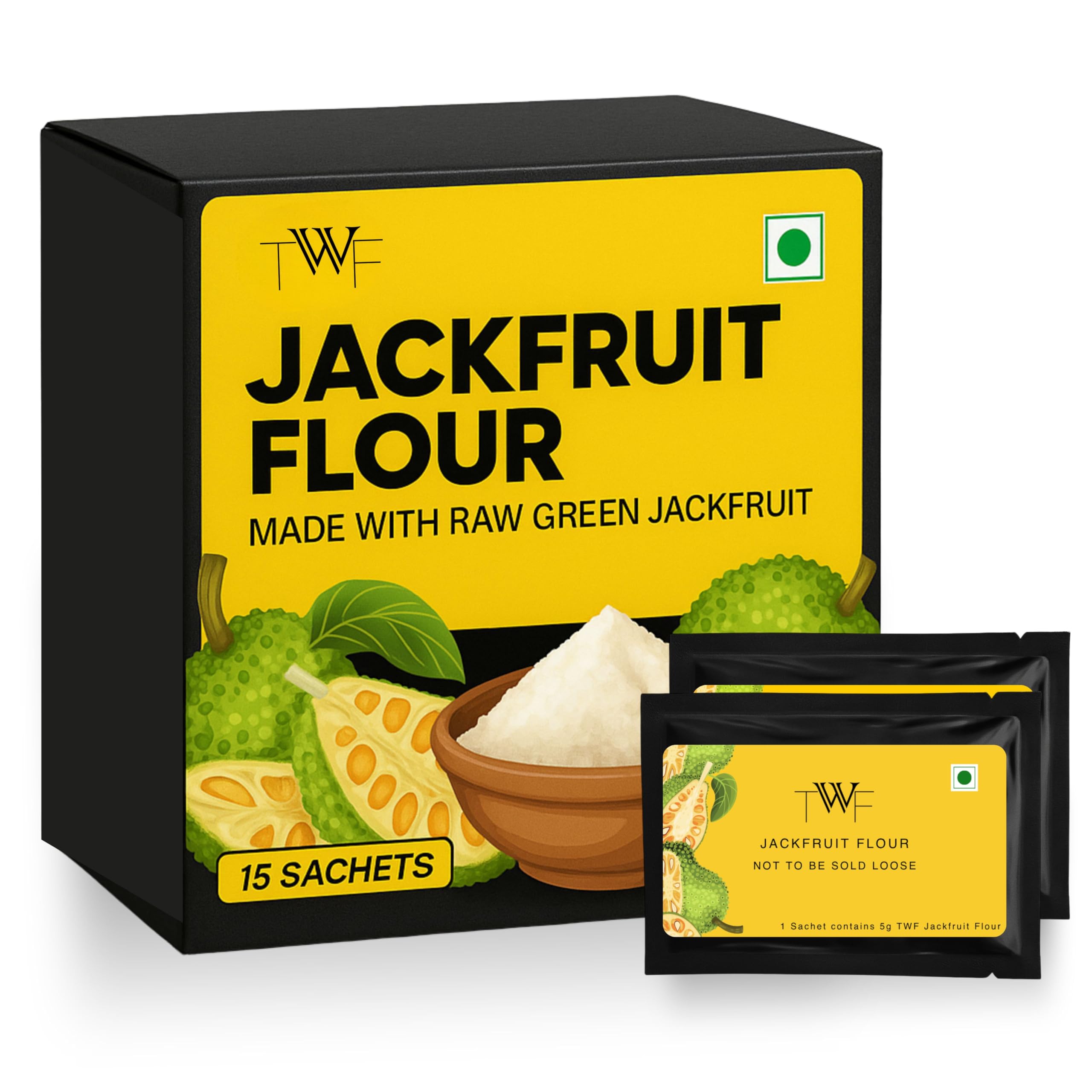 TWF Jackfruit Flour Sachets | 15 Sachets | 100% Kathal Atta | Gluten-Free | Zero Bitterness | Helps Control Sugar | Convenient for Daily Use