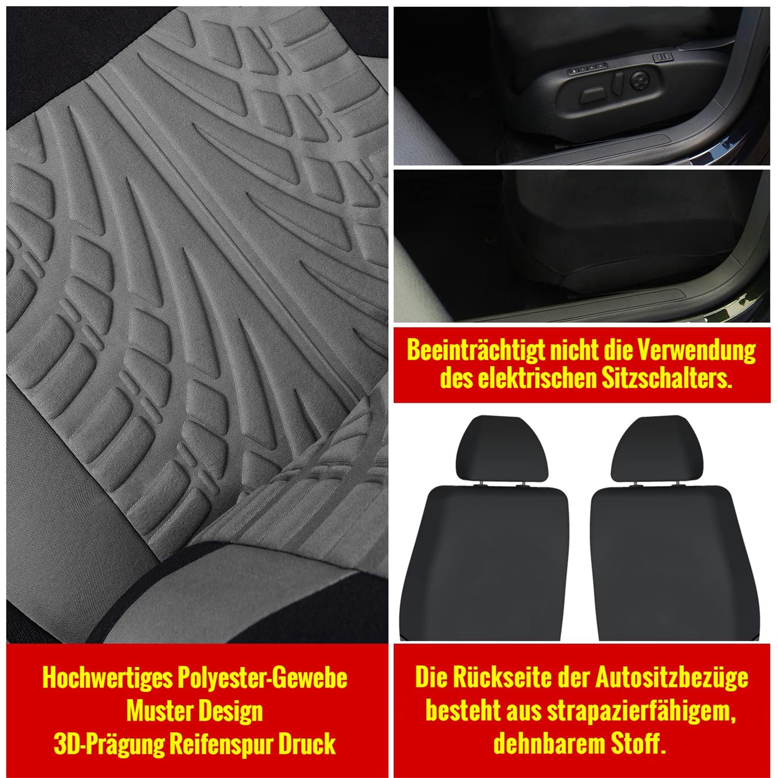 AUTOYOUTH Autositzbezüge Universal Fit Komplettset Autositzschoner Reifenschienen Autositzzubehör, Grau