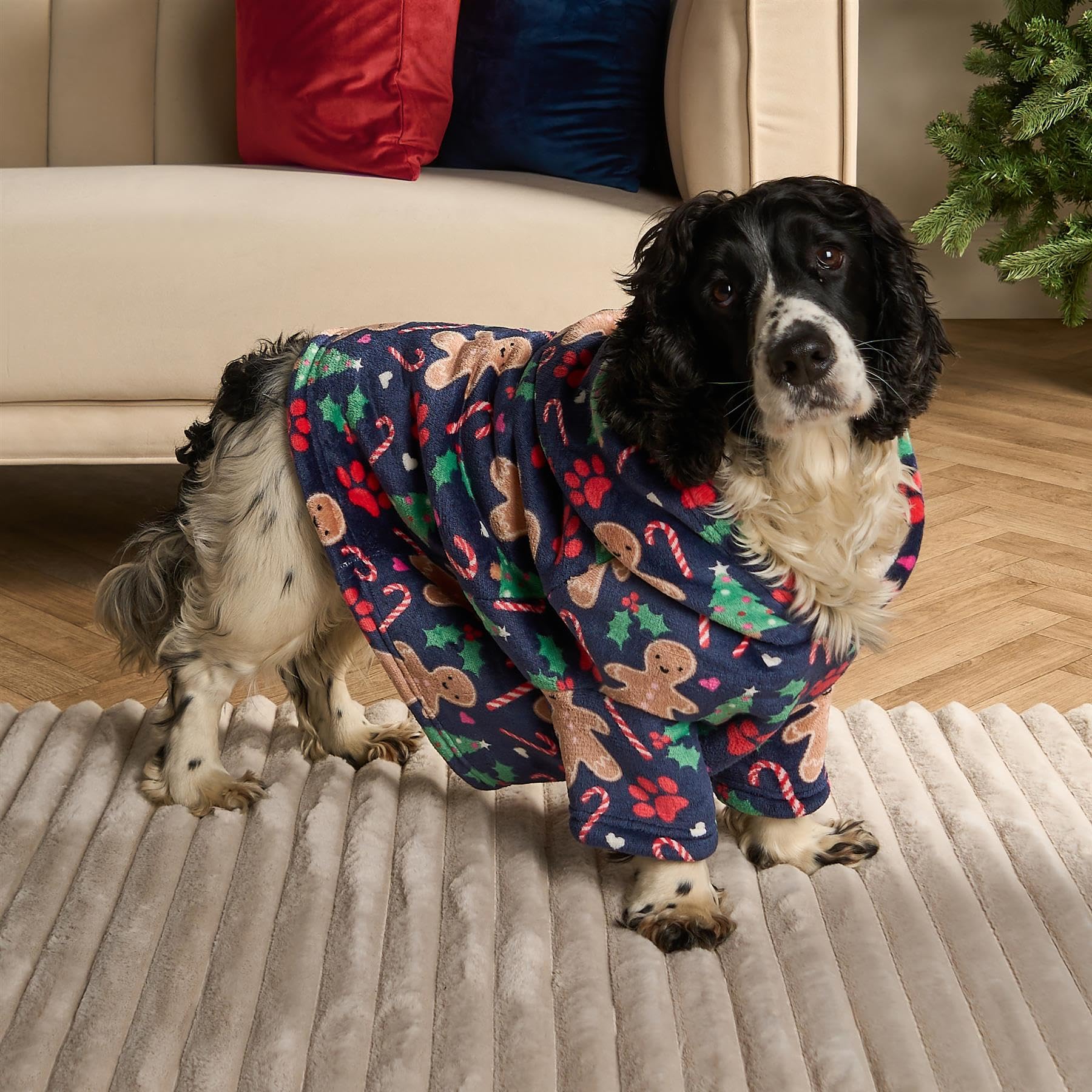 OHS Dog Hoodie, Christmas Dog Jumper Medium Gingerbread Paw Print Dogs Clothes Sweater Fleece Sweatshirt Super Soft Warm Winter Christmas Costumes for Dogs Puppy Hoodie, Navy