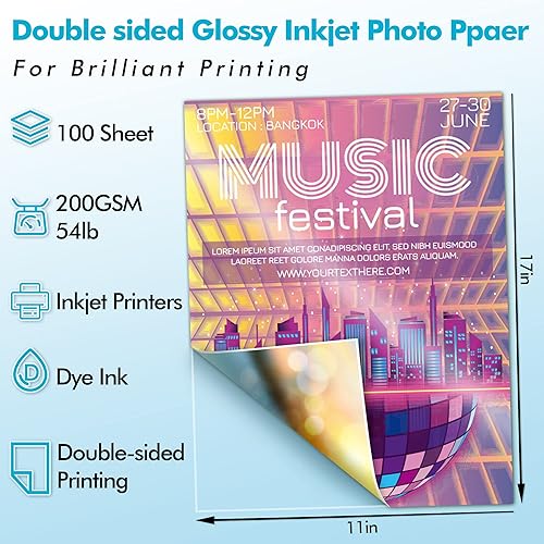 Miniatura 2 de Papel fotográfico brillante de doble cara KOALA PAPER para inyección de tinta, 11X17 Pulgadas, 54lb, 100 hojas, papel para imprimir imágenes para