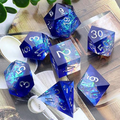 Miniatura 8 de Haxtec DND - Juego de dados de resina de borde afilado con estuche para dados, dados poliédricos azules D&D para TTRPGs, Dungeons and Dragons,