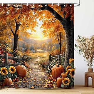 28 Rustic Bathroom Ideas That Bring Cozy Farmhouse Vibes Home 194 Fall Shower Curtains for Bathroom, Pathway in The Woods Autumn Tree Pump...