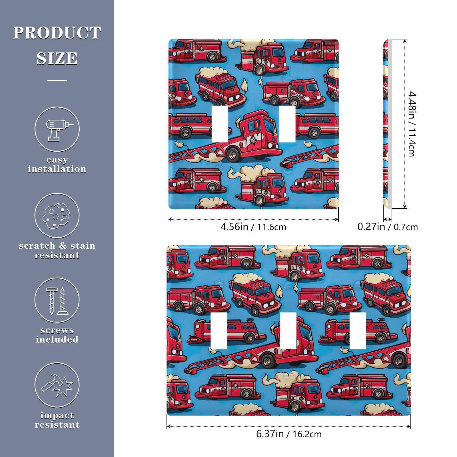 UMIRIKO Cartoon Fire Truck Light Switch Cover Plate Covers Decorative Double Toggle Home Decor 202b5797