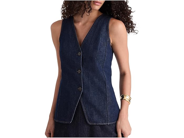 Long Line V Neck Vest In Rinse Wash - Image 4