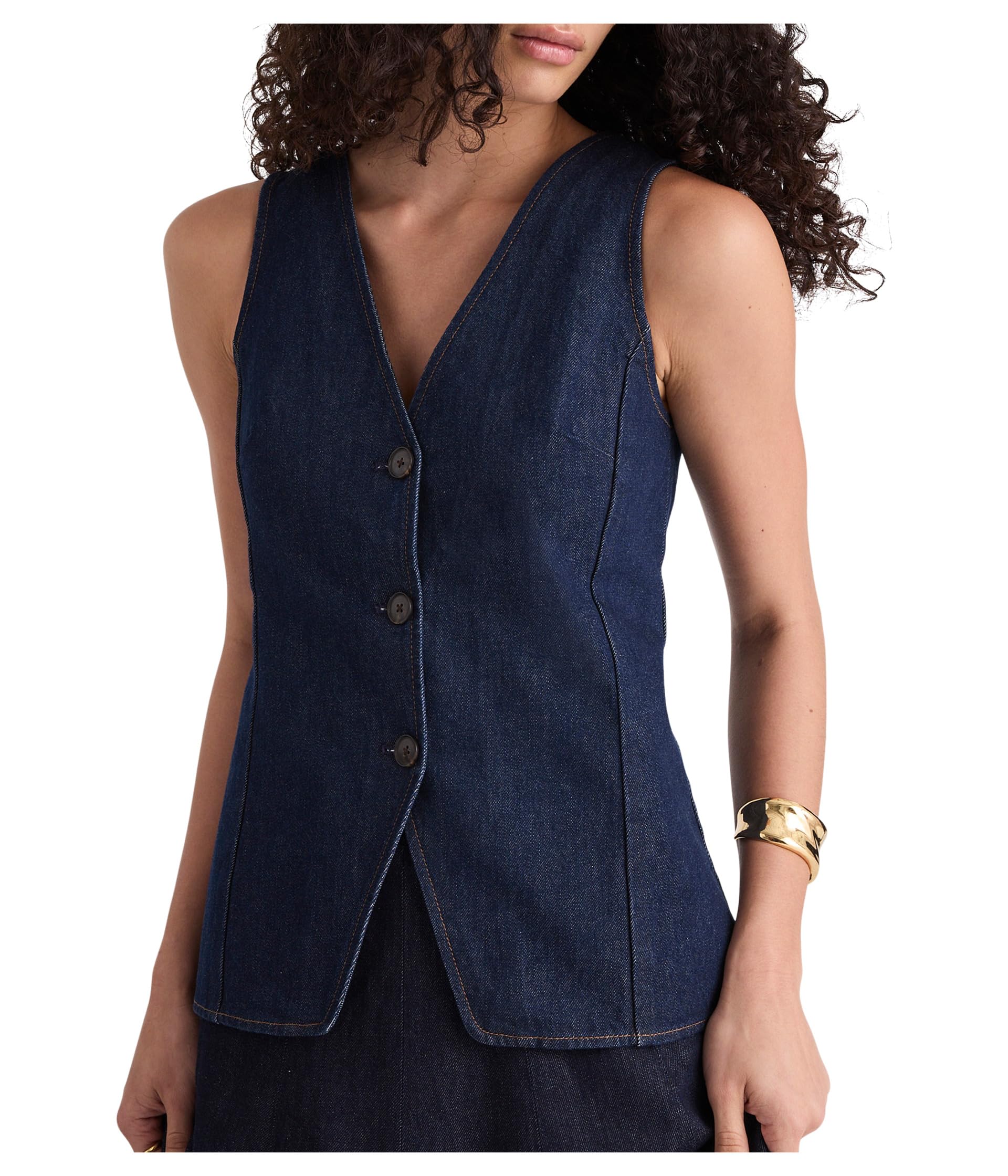 Madewell Womens Long Line V Neck Vest in Rinse Wash