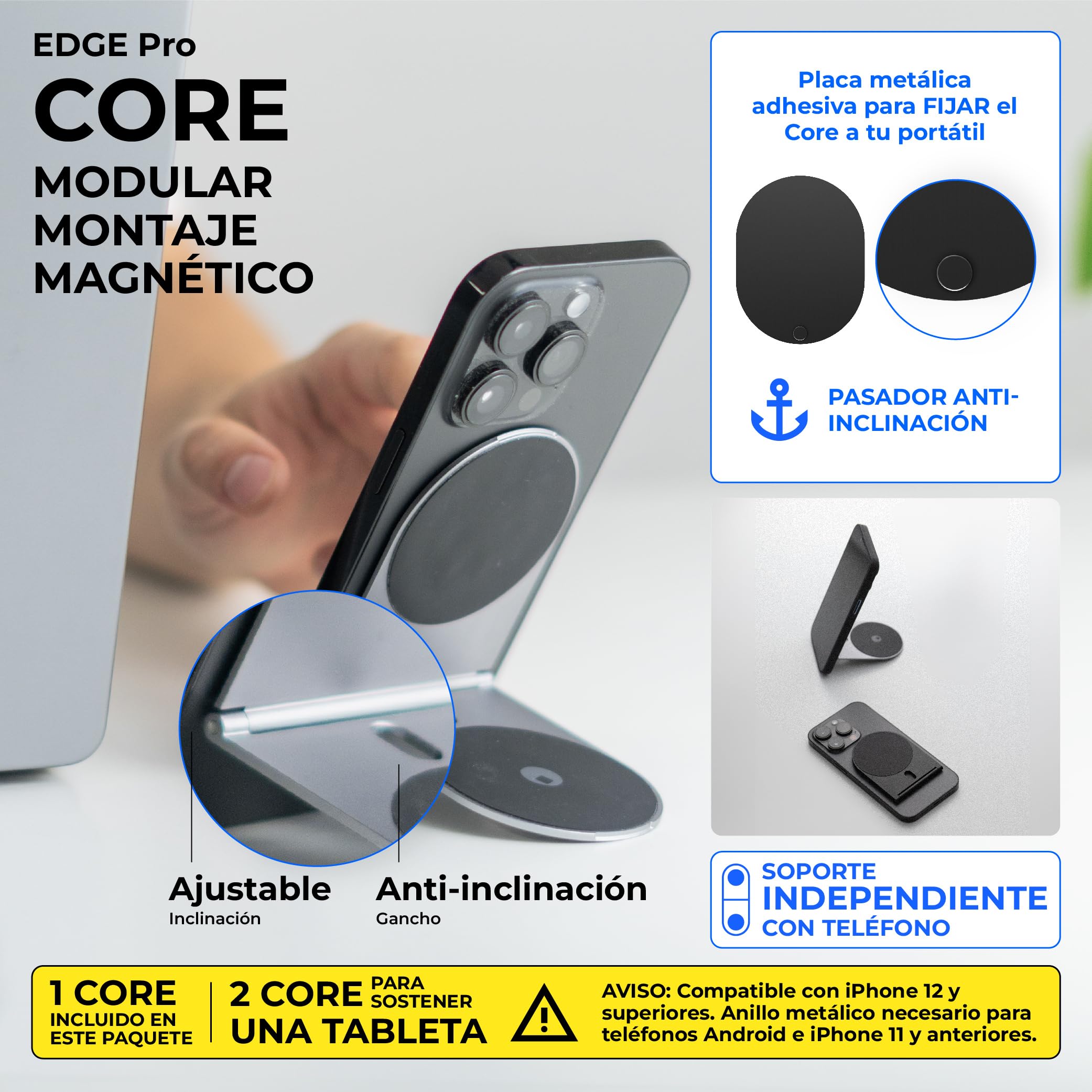 Rolling Square Edge Pro Core - Soporte magnético para Tablet y móvil, Accesorio para Smartworking y productividad, Compatible con Magsafe, Negro