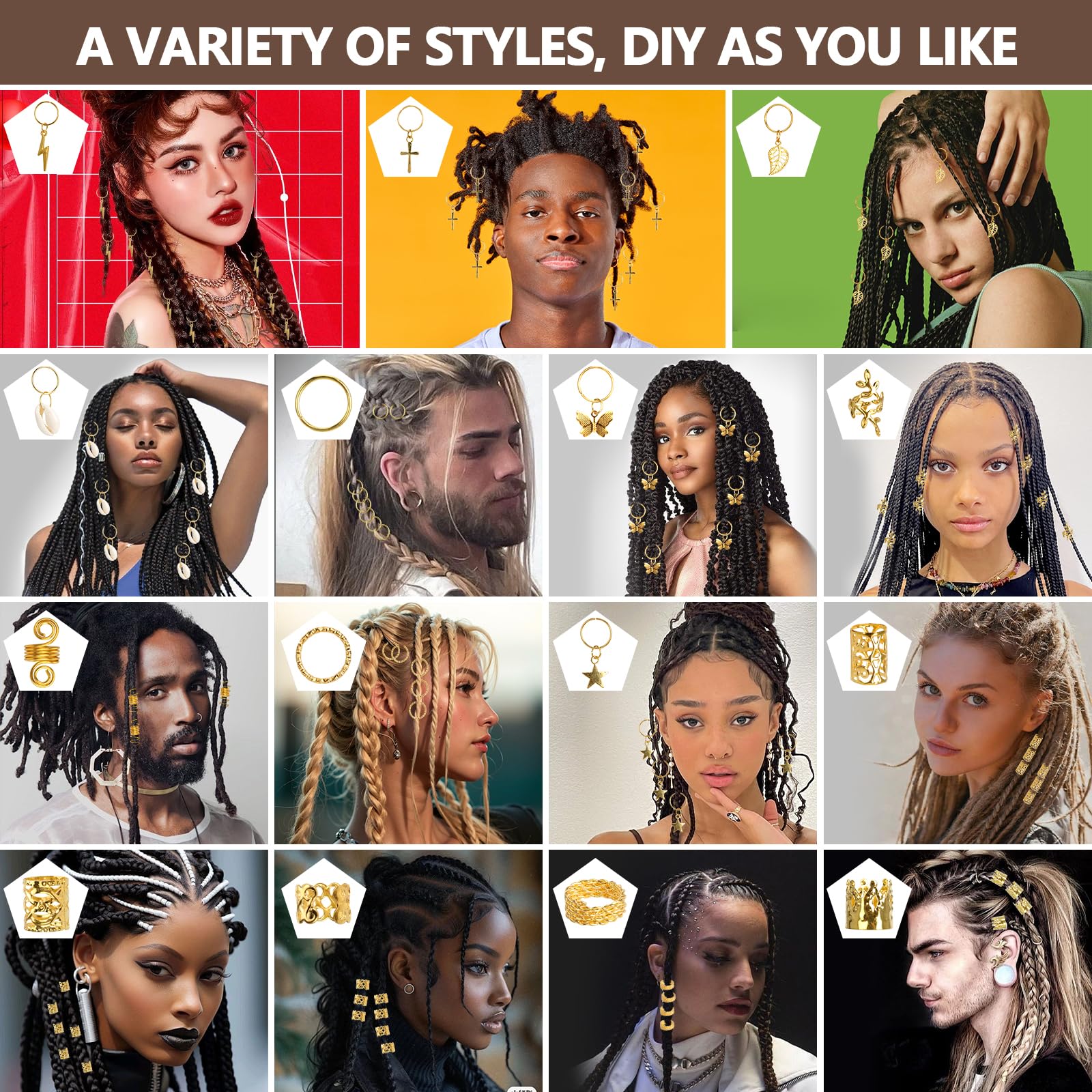 ZHXGO 244Pcs Hair Jewelry Braids, Hair Dreadlock Metal Clips, Hair Charms Pendants - Image 3