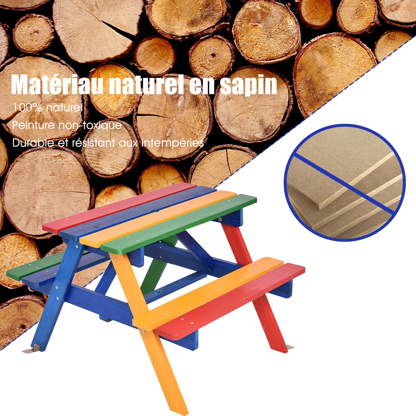 RELAX4LIFE Ensemble Salon de Jardin pour Enfant Coloré en Bois