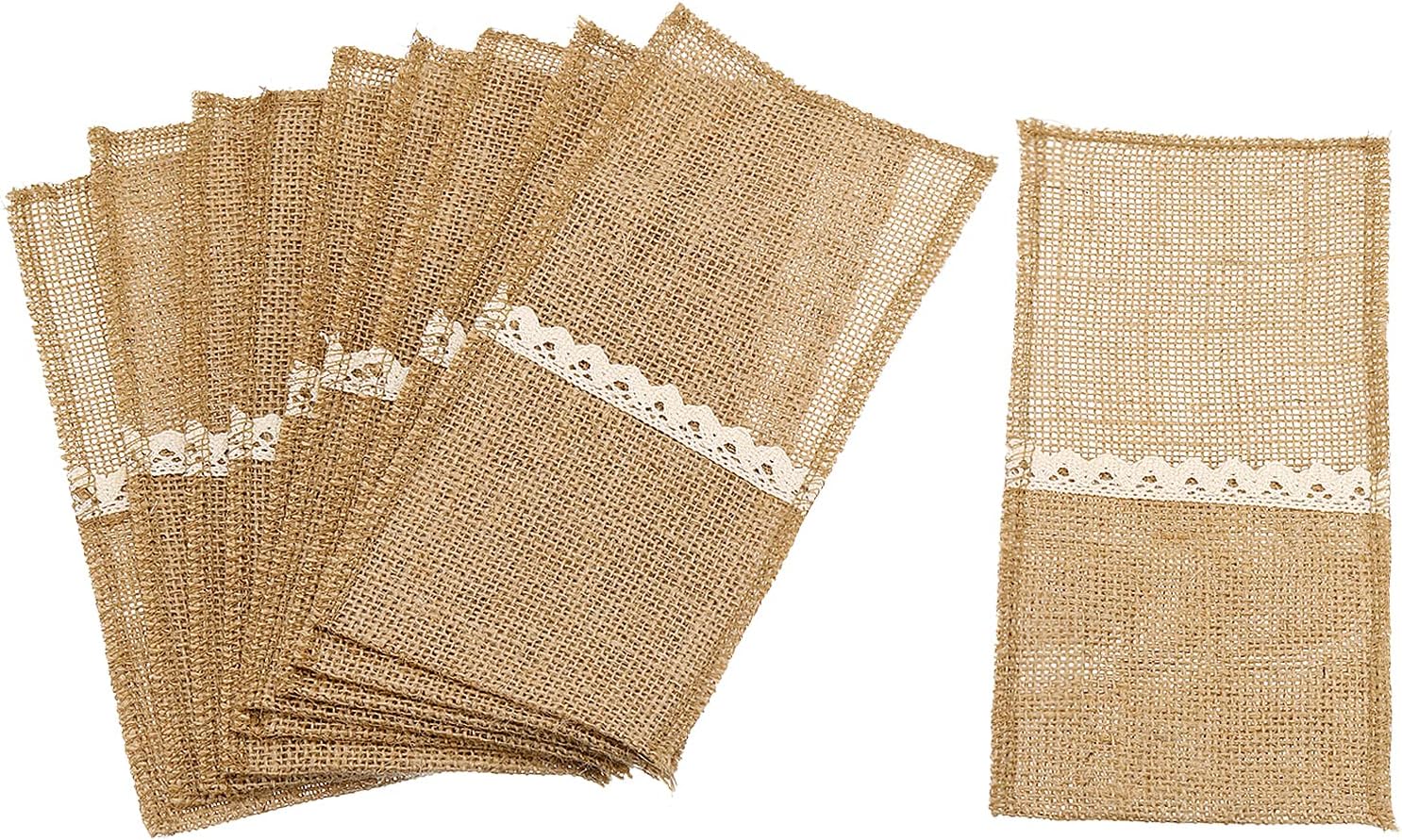 uxcell Burlap Lace Utensil Holders, 10Pcs Knife Forks