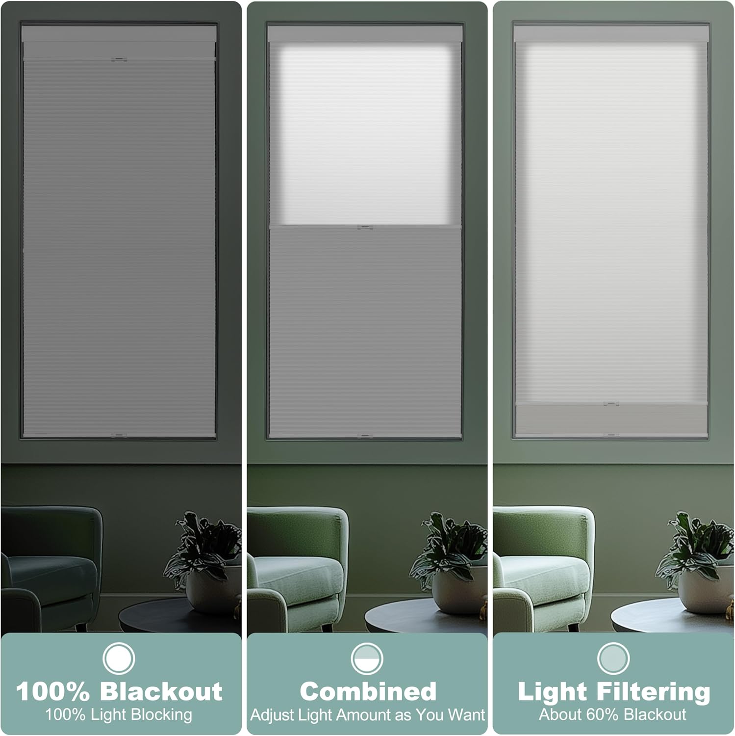BERISSA Day Night Cellular Shades Cordless,Honeycomb Blinds for Windows,Thermal Insulated Window Shades for Home Office,Easy to Install,Custom Size(Light Filtering+Blackout White)