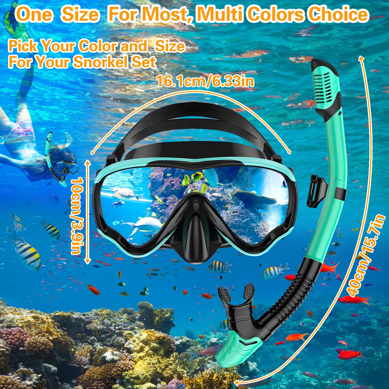 Masque de Plongée Adulte avec Tuba, Lunettes Panoramiques 180°, Vert