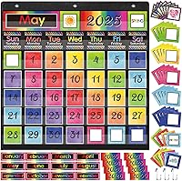 Vista 1 de Juego de tabla de bolsillo para calendario de aula Fulmoon con bolsillo para carteles de calendario, estaciones, festivales, clima, fecha y bolsa