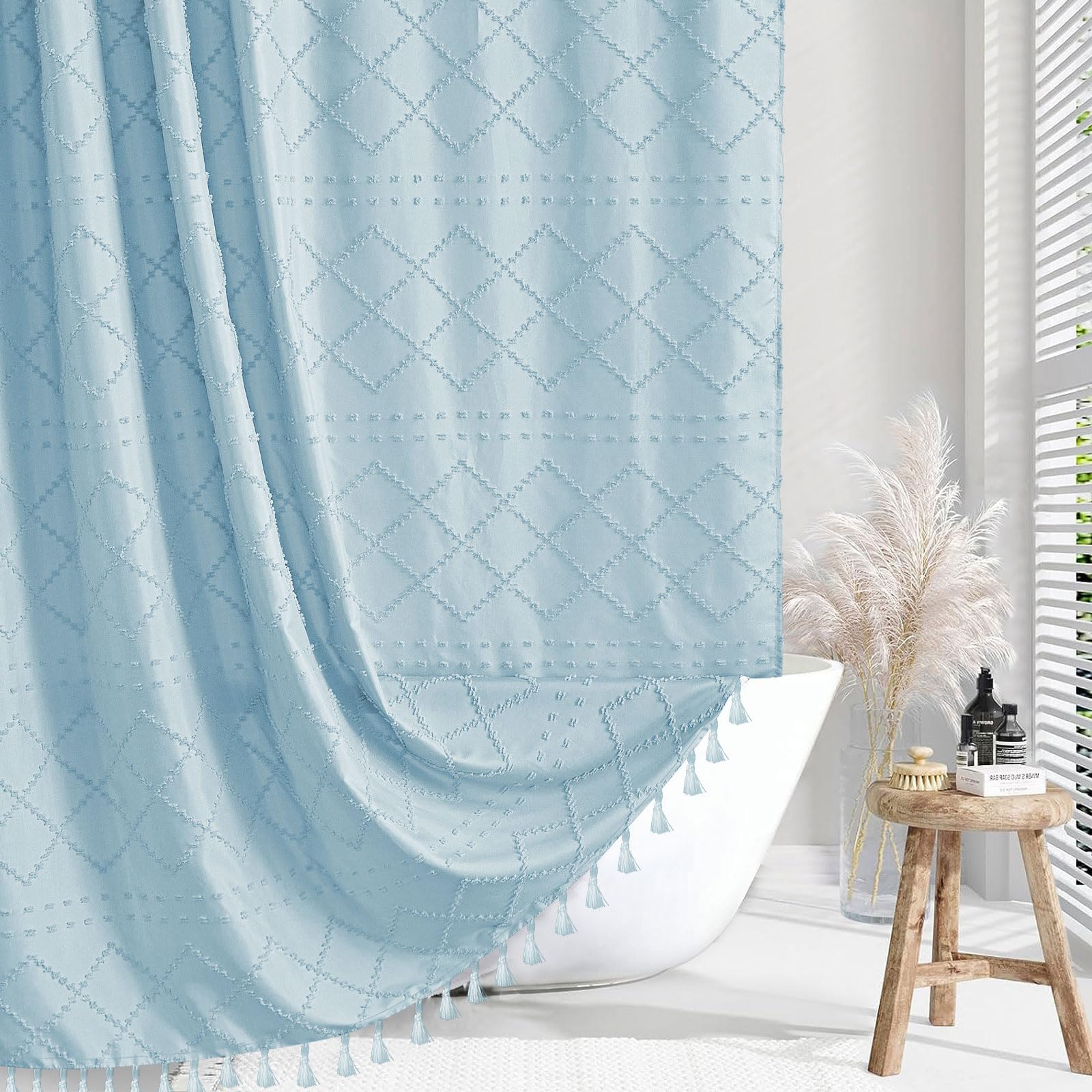 Chevron-Duschvorhang Aus Stoff, Salbeigrün – 91,4 X 182,9 Cm, Mit 6 Metall-Ösen – Boho-chic Design Fürs Badezimmer