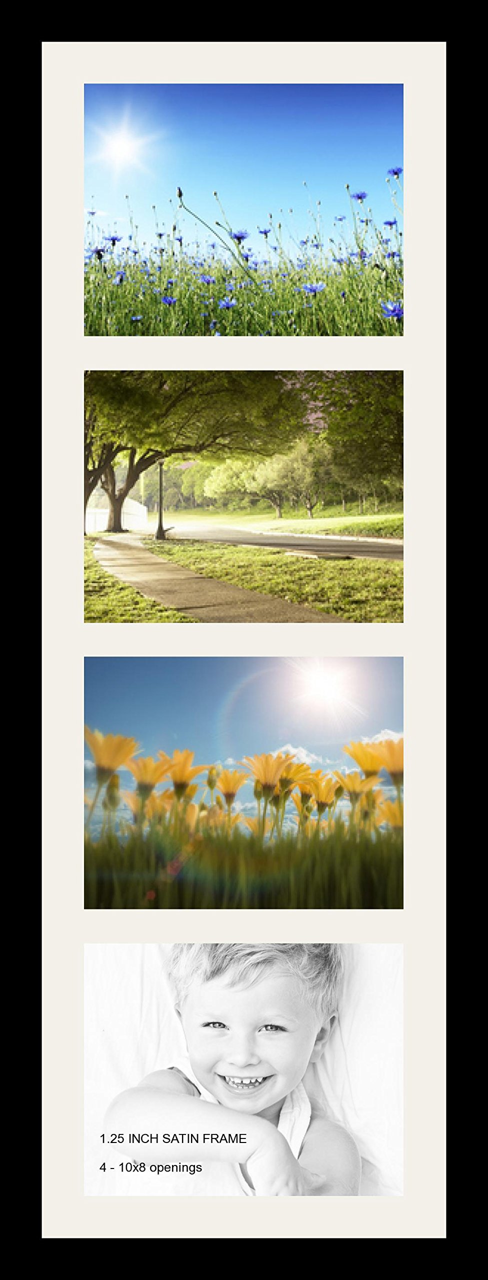 ArtToFrames Collage Photo Frame Single Mat with 4-8x10 Openings and Satin Black Frame.