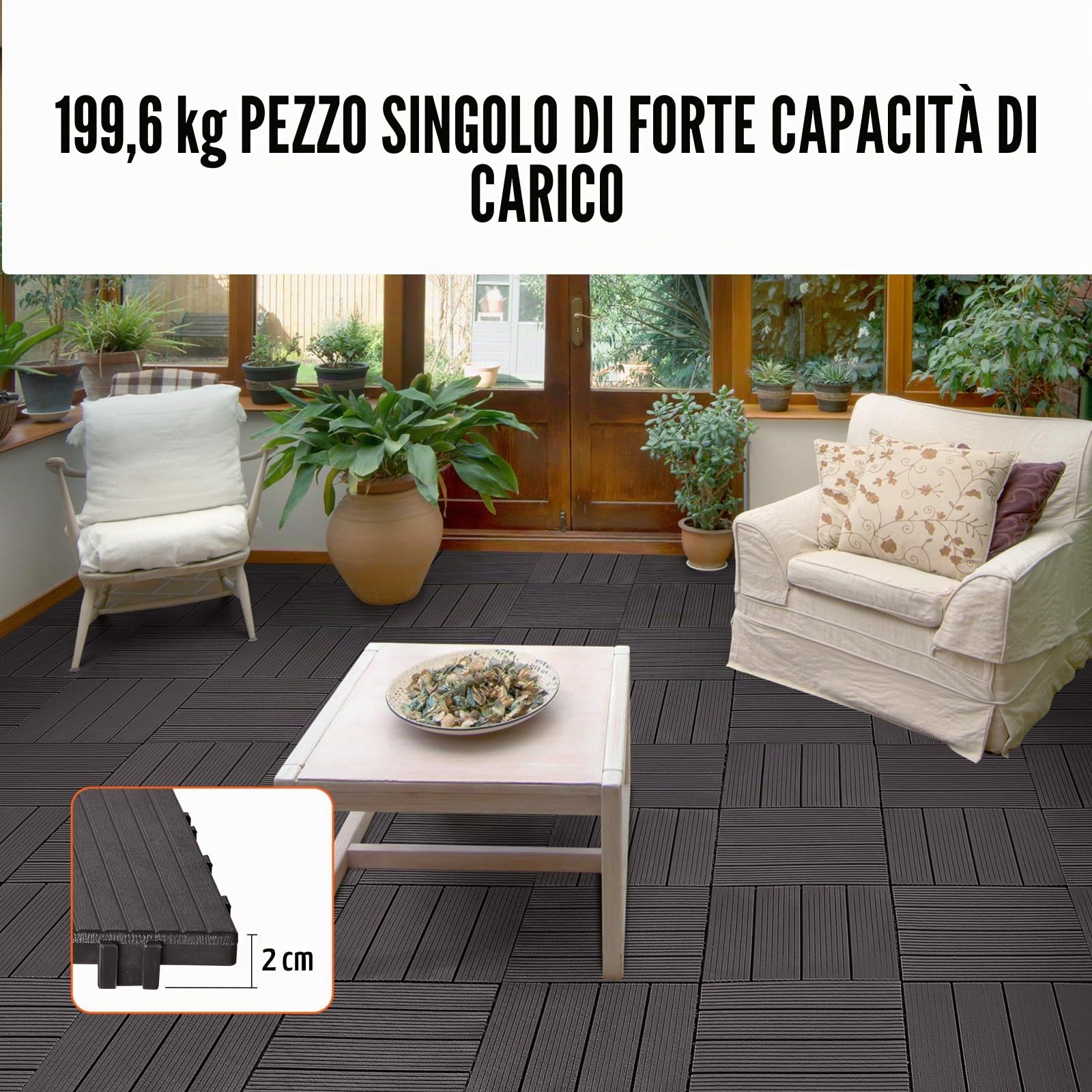 VEVOR Piastrelle per Patio ad Incastro 54 Pezzi 300 x 300 x 20 mm, Piastrelle Impermeabile in Plastica, Piastrelle per Tutte Le Condizioni Atmosferiche, per Portico Piscina Cortile, Marrone Scuro
