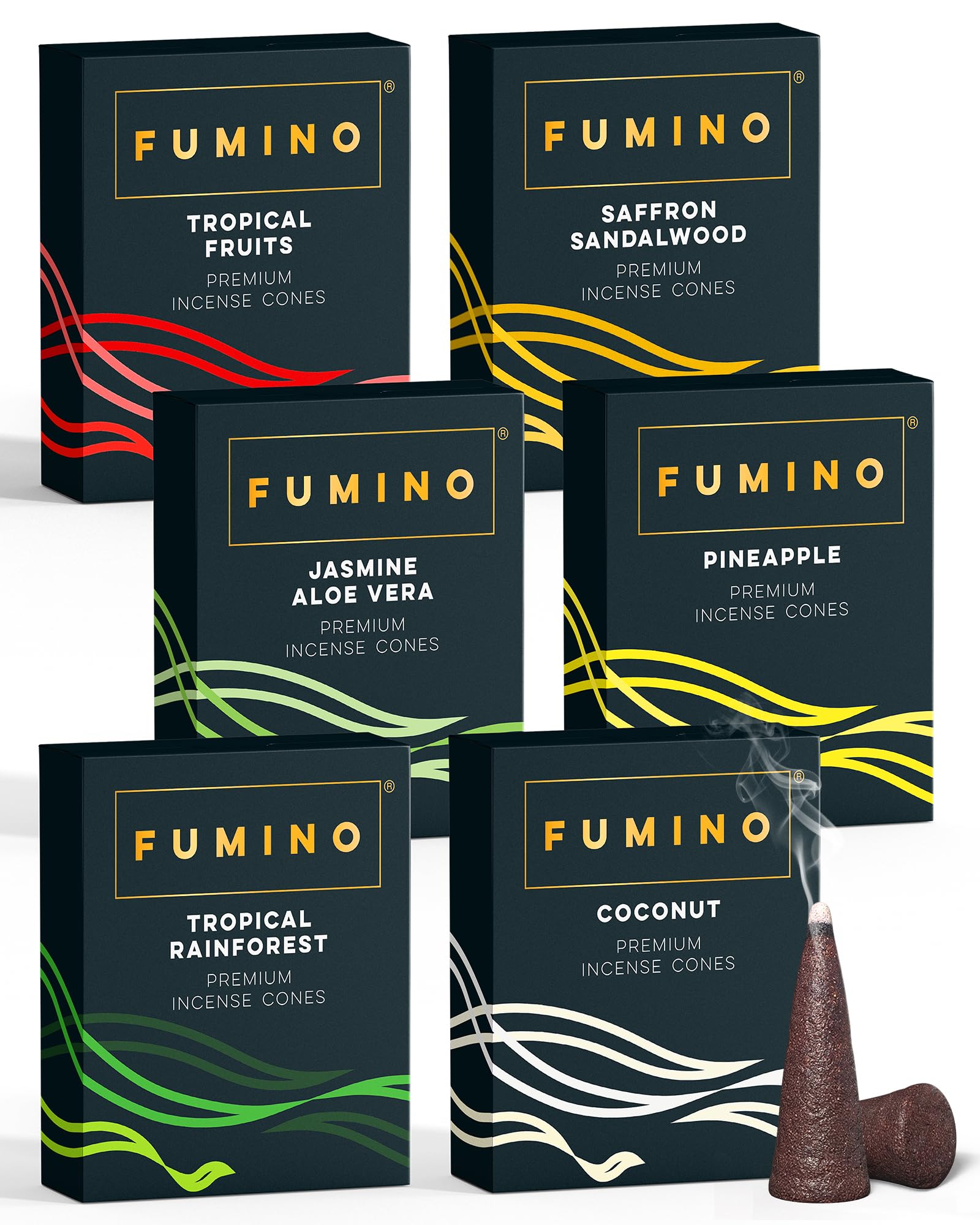 Fumino Black Incense Cones Fresh Multipack Tropical Tastes Bundle 6 Boxes 90 Pieces Masala Agarbatti Joss Fragrance For Relaxation And Meditation, Home And House Decor Scent