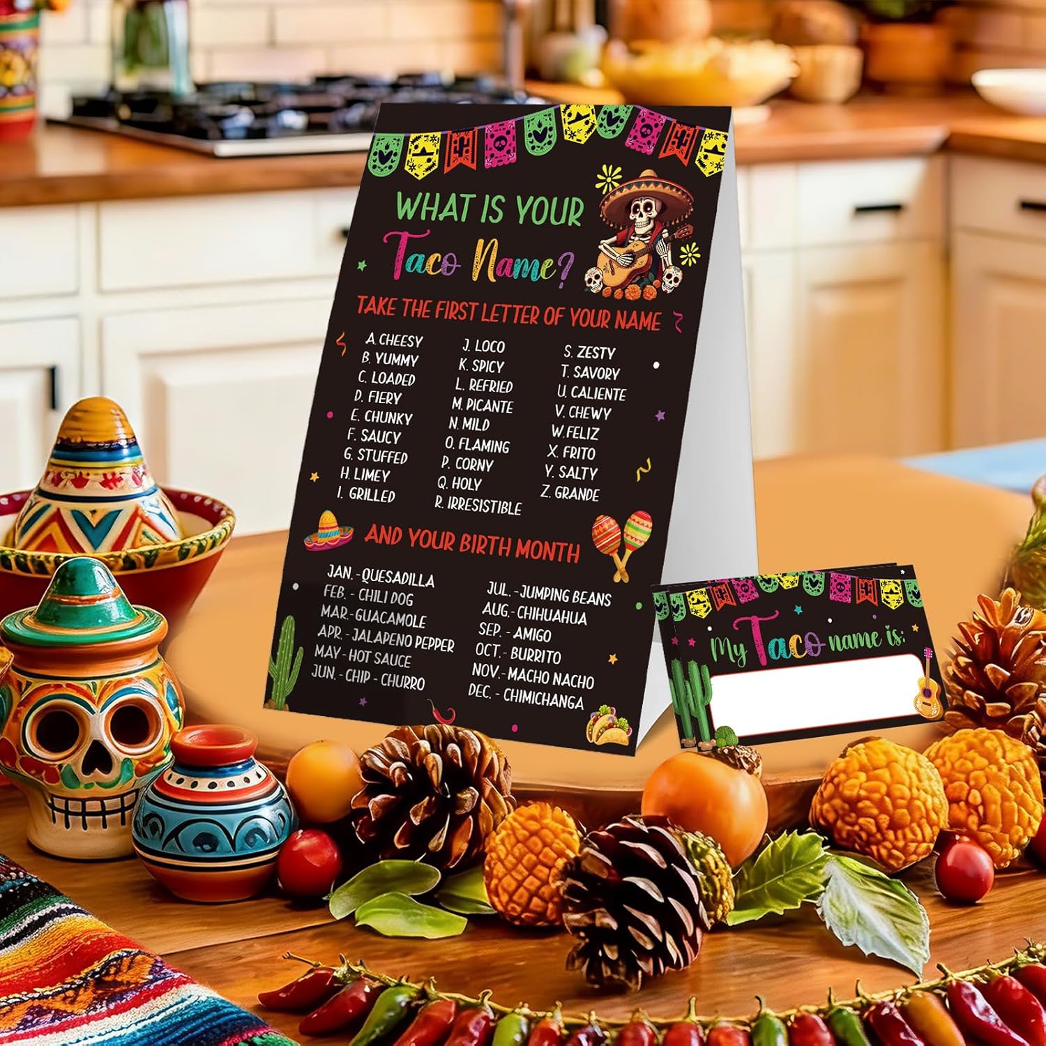 COCHIE Taco Game for Party Family Adults Office Large Groups, What is Your Taco Name Game Mexican Fiesta Party Decorations with 36 Name Label Stickers - 36 Players (Taco-Games)