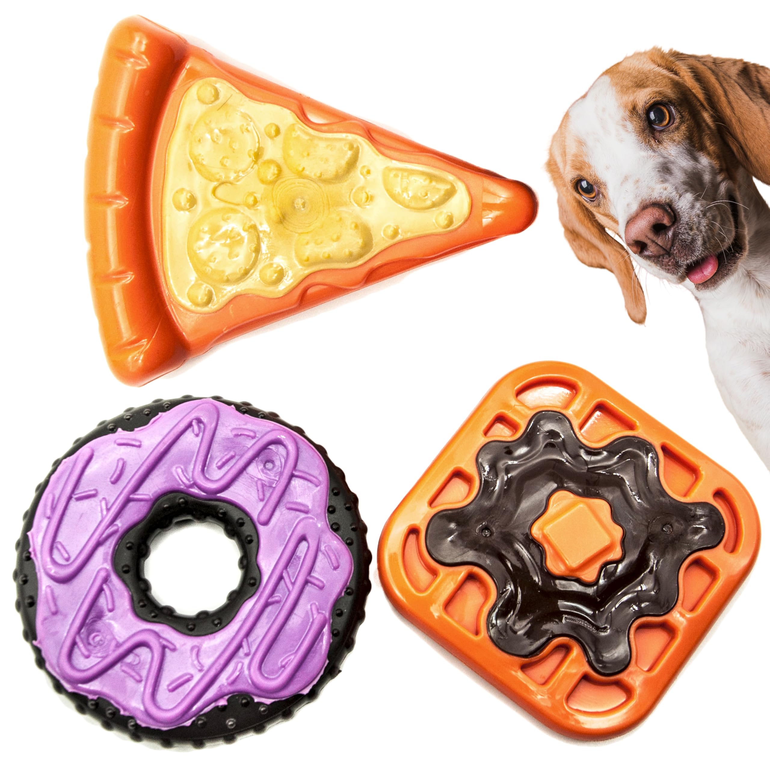 Petopedia Tough Dogs Toy, NYLON Chews, PIZZA, WAFFLE, DONUT Shape, Durable Dog Toys Indestructible, Boredom, Dental