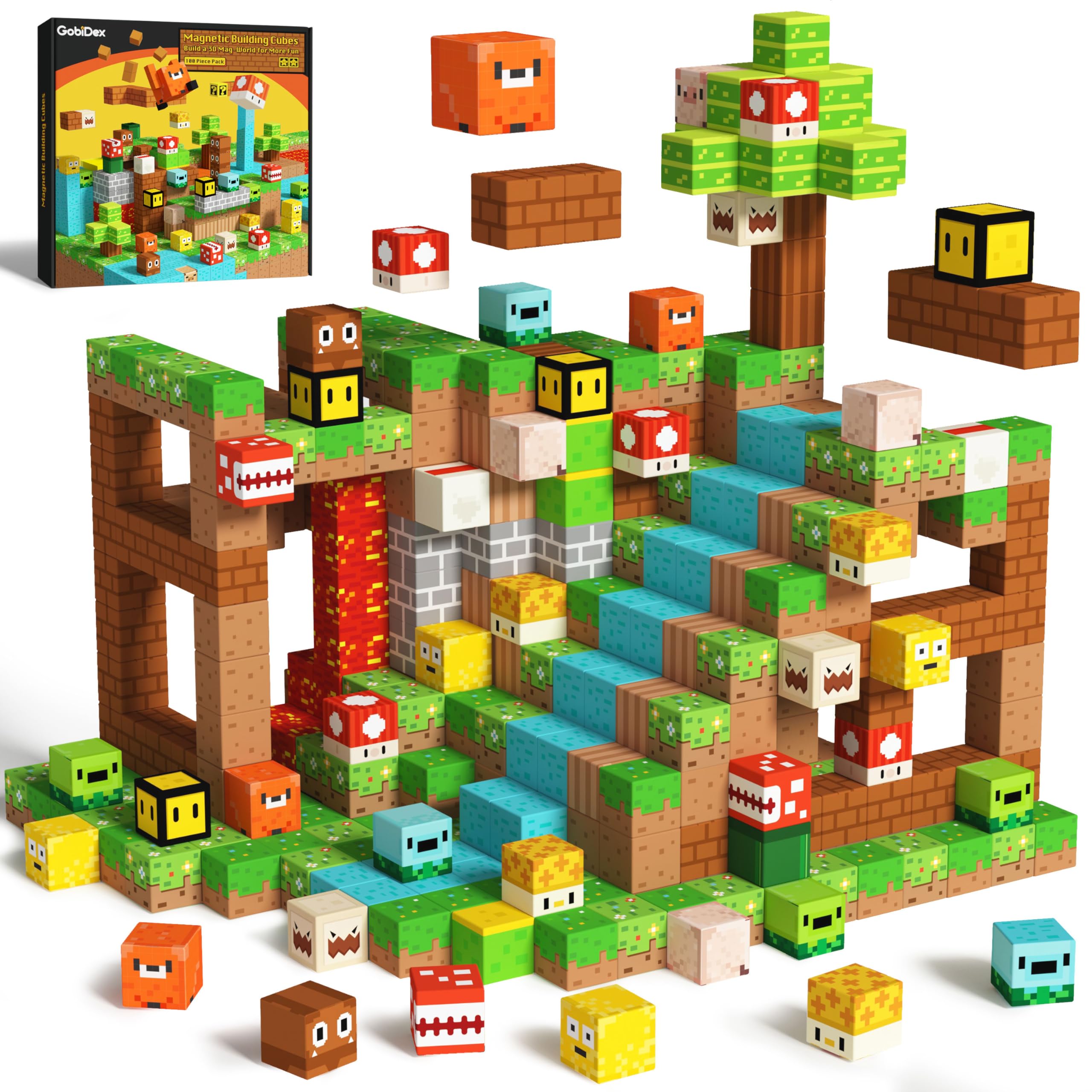 GobiDex Construcciones Magneticas Niños de 100 Piezas con Aventuras del Leñador, Cubo de Juego para Niños Regalo, Juguetes Infantiles para Niños y Niñas 3 4 5 6 7 9 10 11 12 Años, Actualizar