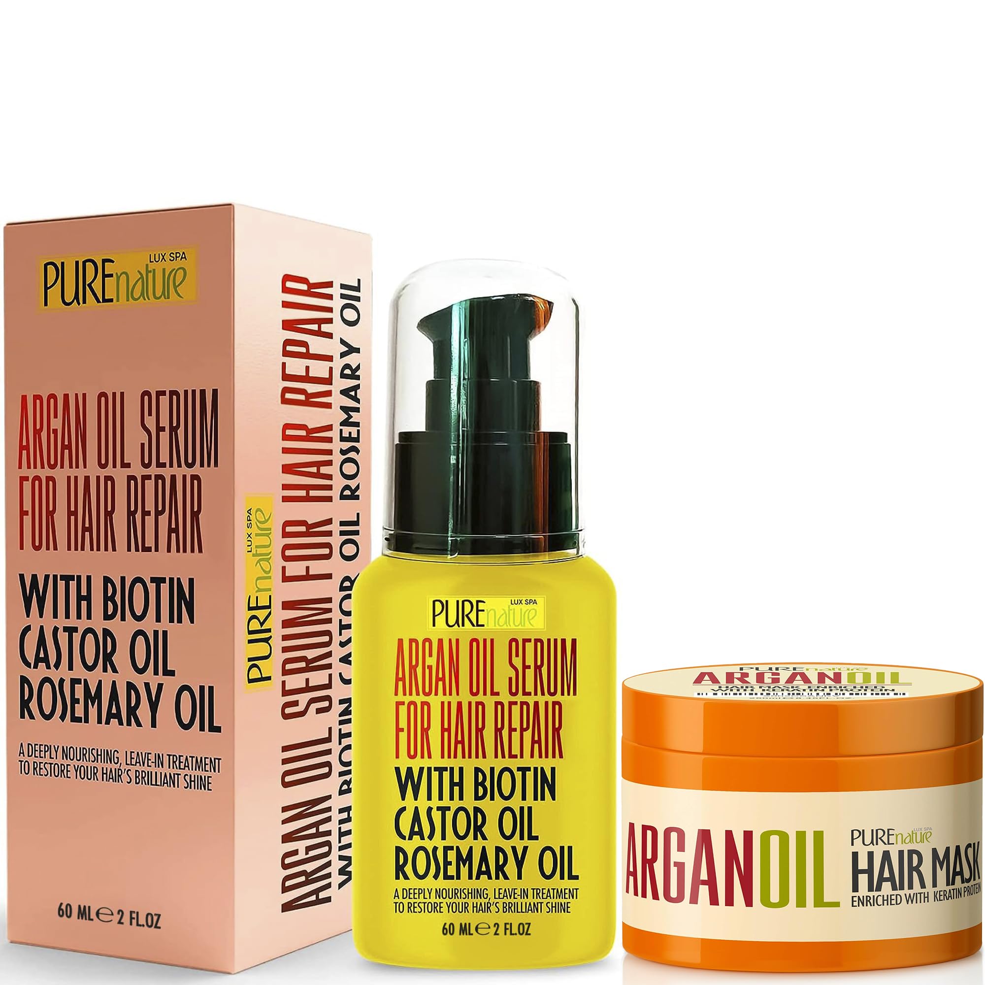 PURE NATURE LUX SPAHair Mask and Serum with Moroccan Argan, Biotin, Castor, Rosemary Oil
