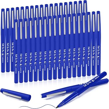 Fuyoooo 36 Pcs Dark Blue Felt Tip Pens 0.7mm Medium Point Felt Tip Marker Pens Bulk, No Smear, Quick Dry Back to School Supplies for Writing Journaling Planner Note-taking Art Office