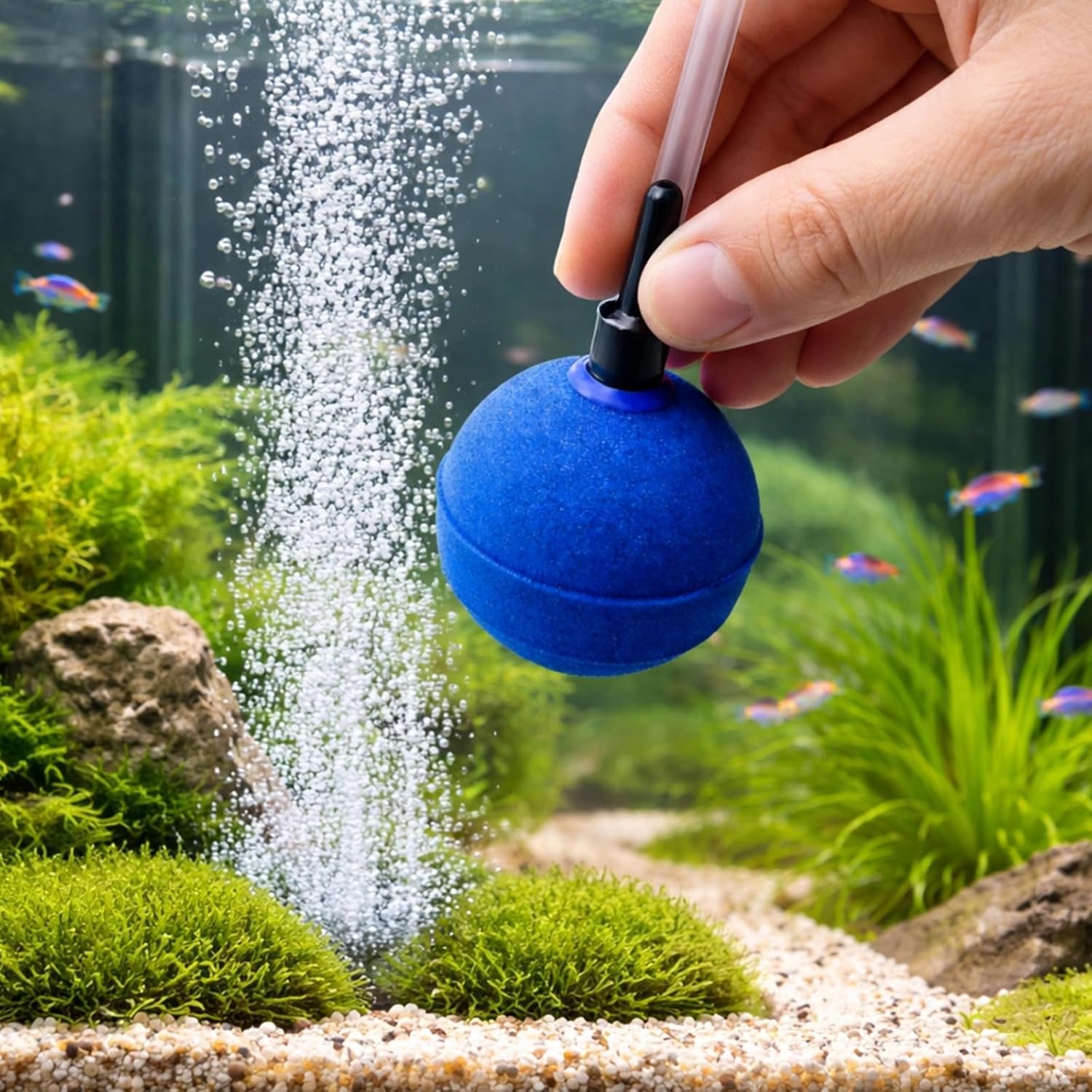 8 Pcs Aquarium Air Stone, 2 in / 5 Cm Spherical Blue Bubbler, Mineral Oxygen Diffuser for Fish Tank, Fine Bubbles, Quiet Operation, Stable, Increase Oxygen