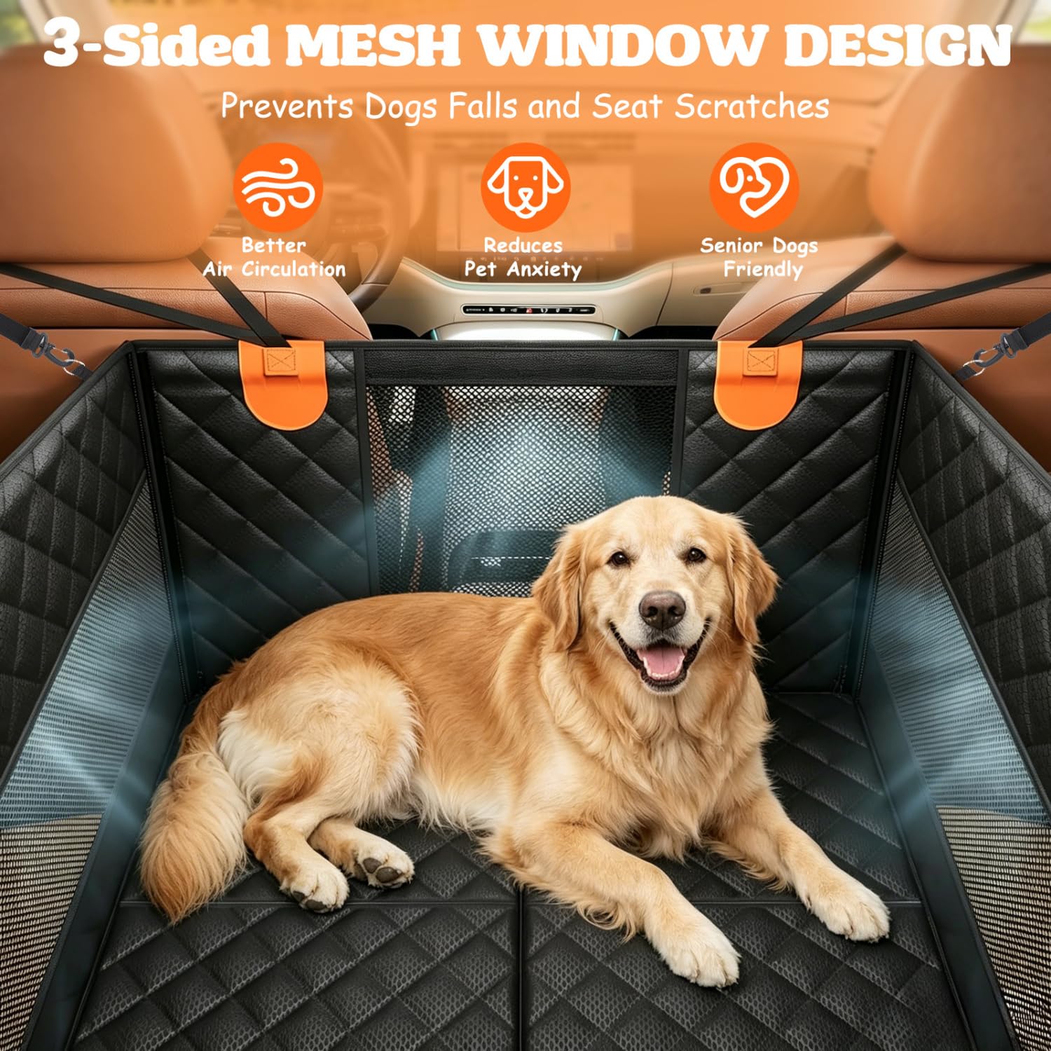 Nobleza Asiento de Coche para Perro L72xW58xH55cm Negro - Extensor de Asiento Trasero Extra Estable con Estructura de Tubos de Hierro y Base Rígida Desmontable Que Amplía un 40% el Espacio |