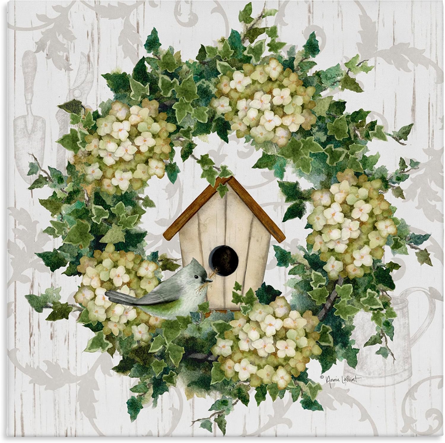 Stupell Industries Spring Birdhouse Wreath Canvas Wall Art Design by Annie LaPoint