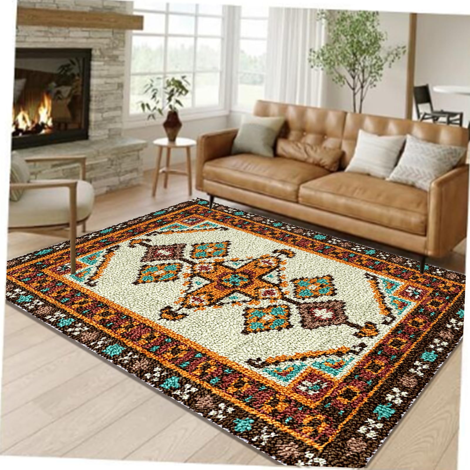 61 x 87 cm Zestaw dywaników szydełkowych z wiązanym ściegiem zatrzask poduszka DIY szydełkowa mata do szydełkowania dla dorosłych, wstępnie wydrukowany wzór kolorowy zestaw do robienia dywanów z
