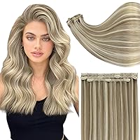 Vista 1 de Full Shine - Extensiones de cabello humano real con clips, 20 pulgadas, rubio oscuro con reflejos rubio platinado, cabello Remy lacio y largo, 2.11