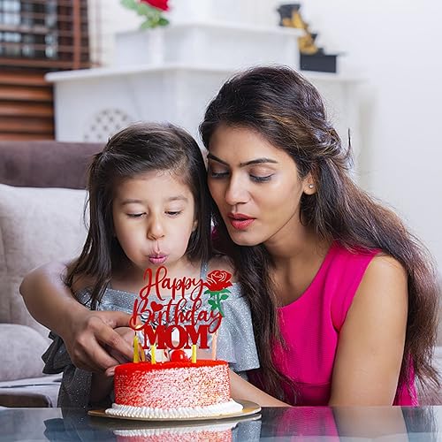 Miniatura 7 de 1 pieza de decoración de pastel de feliz cumpleaños para mamá con flor de rosa con purpurina para la mejor mamá, amor, madre, decoración para feliz