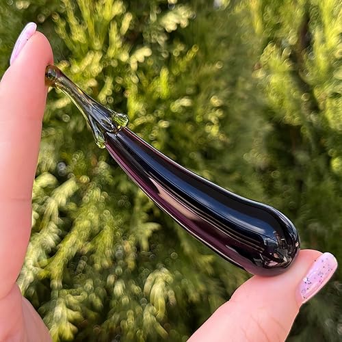 Miniatura 2 de Figura de berenjena de vidrio de 3.6 pulgadas, escultura vegetal soplada a mano, berenjena miniatura de vidrio fundido, adorno de estilo Murano,