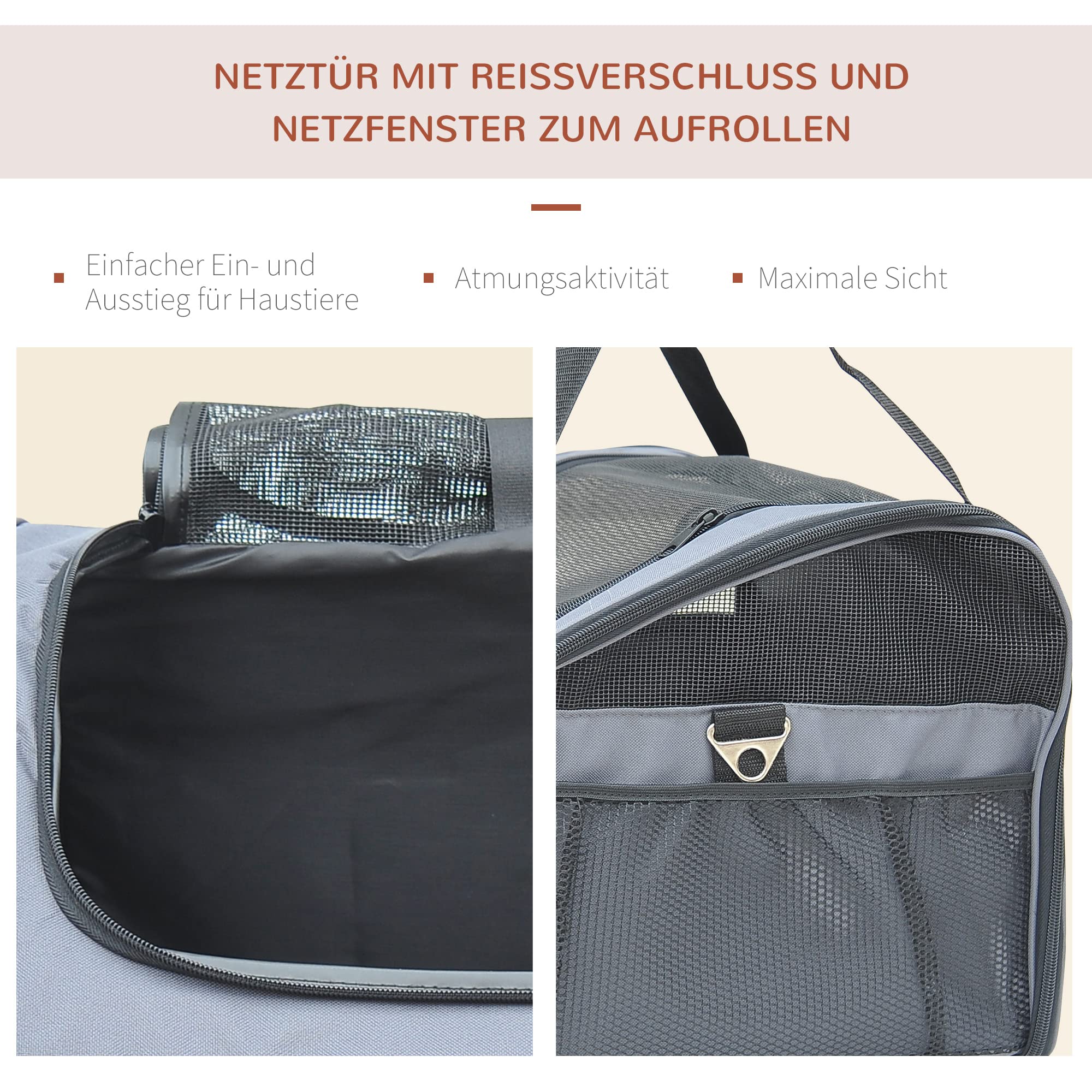 PawHut Hundetasche Auto Hundebox Transportbox Tragetasche Autositz Katze, 41 x 34 x 30 cm, Oxford Gewebe grau