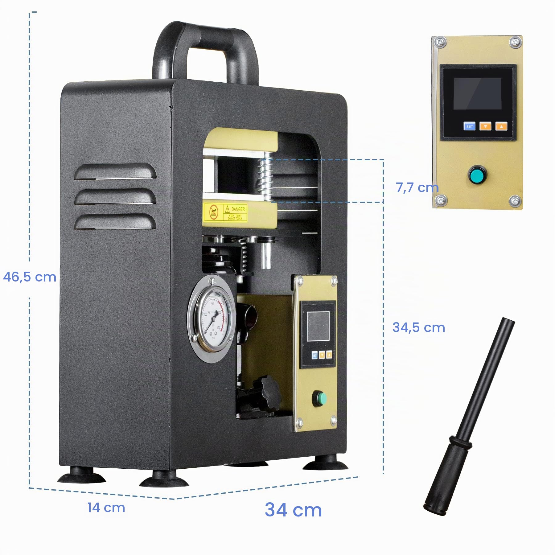 NArra Machine de compression à colophane 7T avec force de pression et plaques doubles chauffantes de 6 x 12 cm et 600 W - La presse à rosin dispose d'un manomètre précis et d'un régulateur de