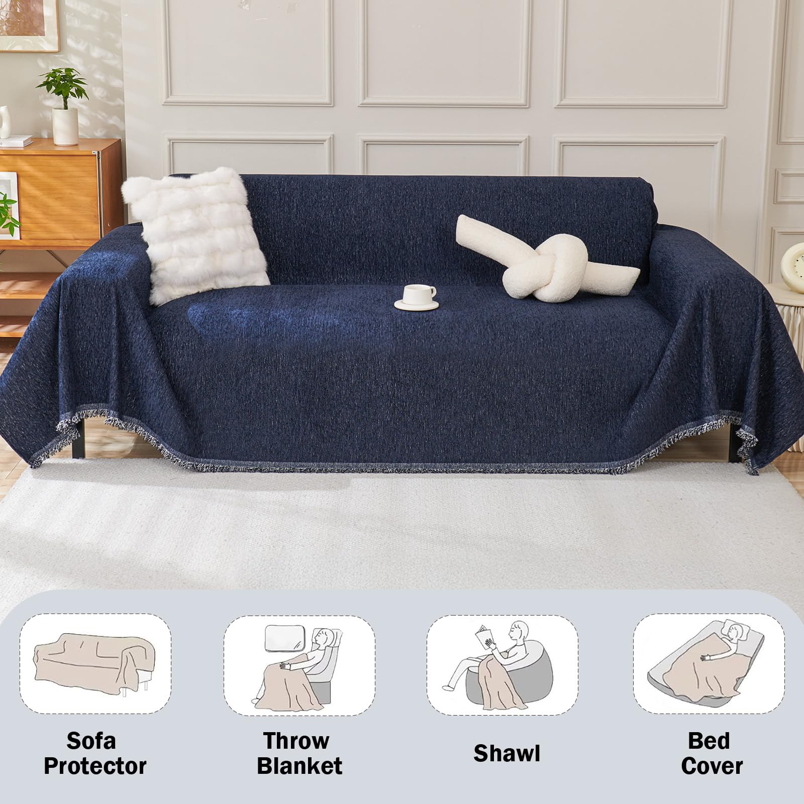 Royhom Chenille Sofa Covers 2 Seater, Corner Sofa Cover L Shape, Washable Couch Cover with Tassel - Image 2