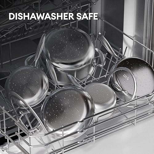 Miniatura 7 de COOKER KING Juego de utensilios de cocina de acero inoxidable, juego de ollas y sartenes antiadherentes, utensilios de cocina de cerámica híbrida,