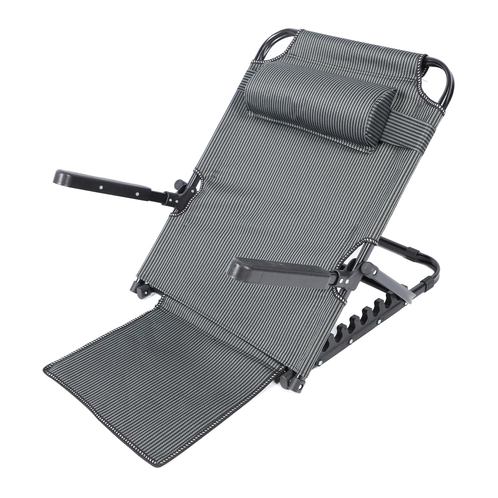 Brrnoo Respaldo de Cama Elevable Ajustable con Almohada para la Cabeza Reposabrazos,Soporte para la Espalda Cama Plegable, Respaldo de Lectura Raya Azul Oscuro Respaldo de 70 Cm de Altura