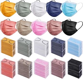 Huwena 200 Pcs Morandi Disposable Individually Wrapped Face Mask Bulk, 4 Layer Breathable Non-woven Mouth Cover with Nose Clip Elastic Earloop Comfortable Safety, 10 Neutral Multcolors