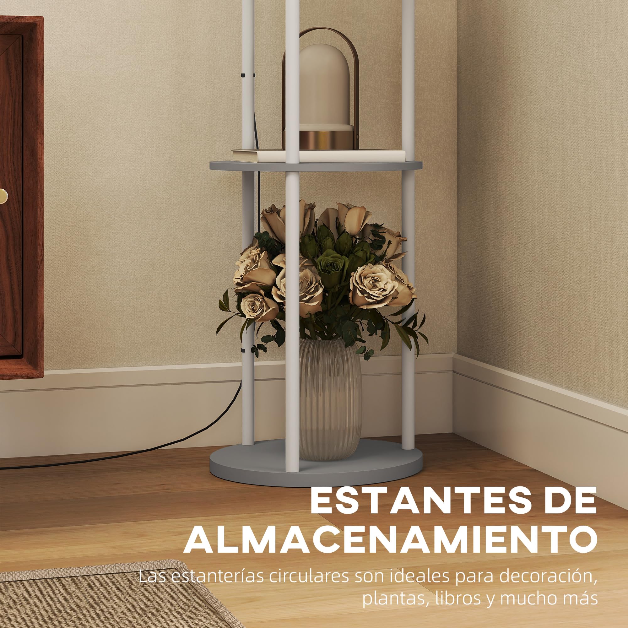 HOMCOM Lámpara de Pie con Estantes, Lámpara con 3 Temperaturas de Color, Control Remoto, para Salón, Dormitorio, Oficina, Gris