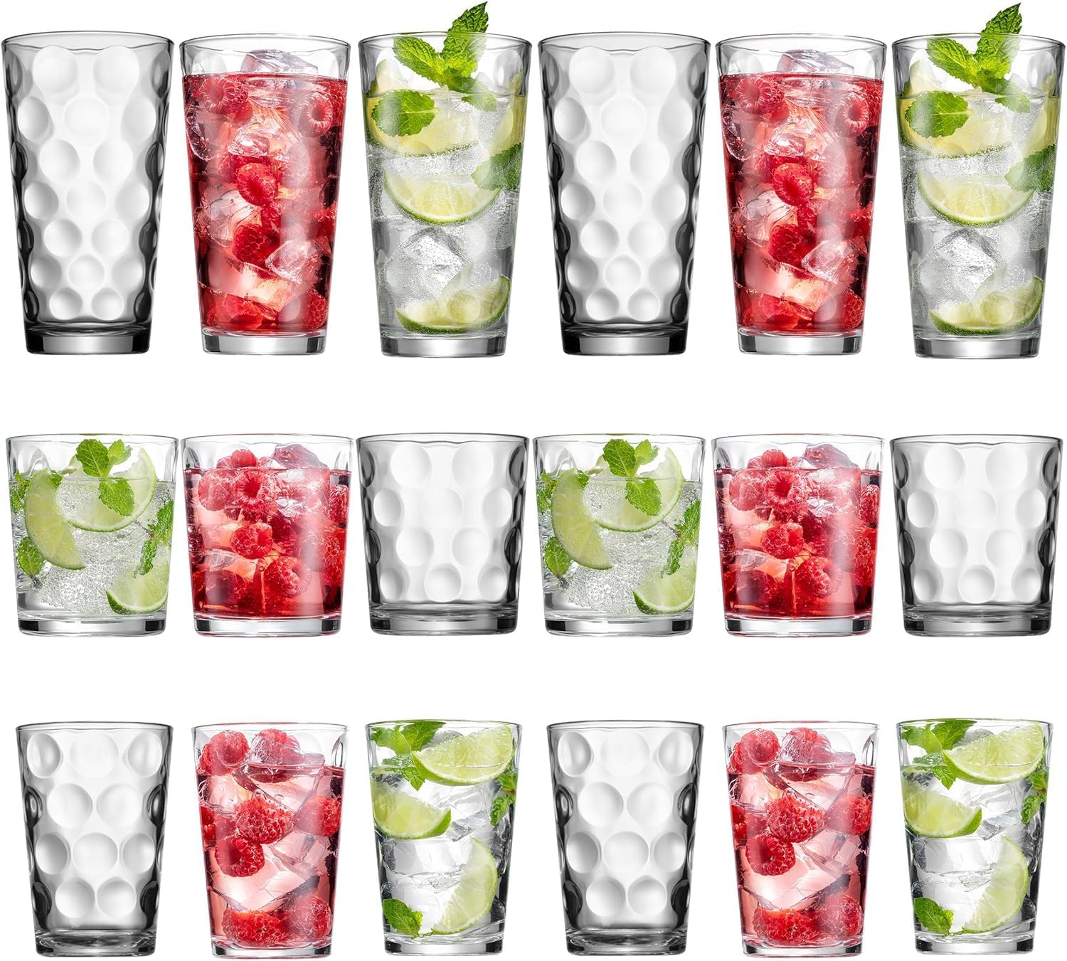 POPLASS Melrose 18-Piece Family Drinking Glasses Set - Drinking Glassware Set with Highball Cooler DOF Double Old Fashioned